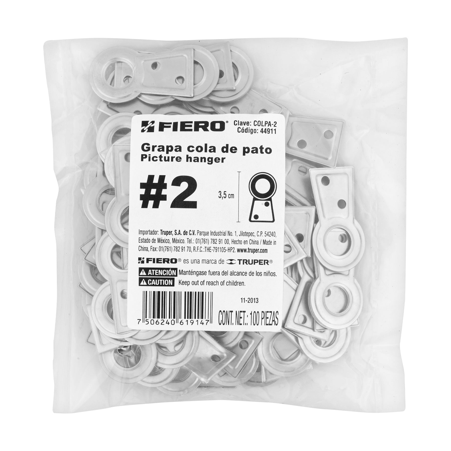 Cola de pato #2, 3.5 cm, bolsa 100 piezas