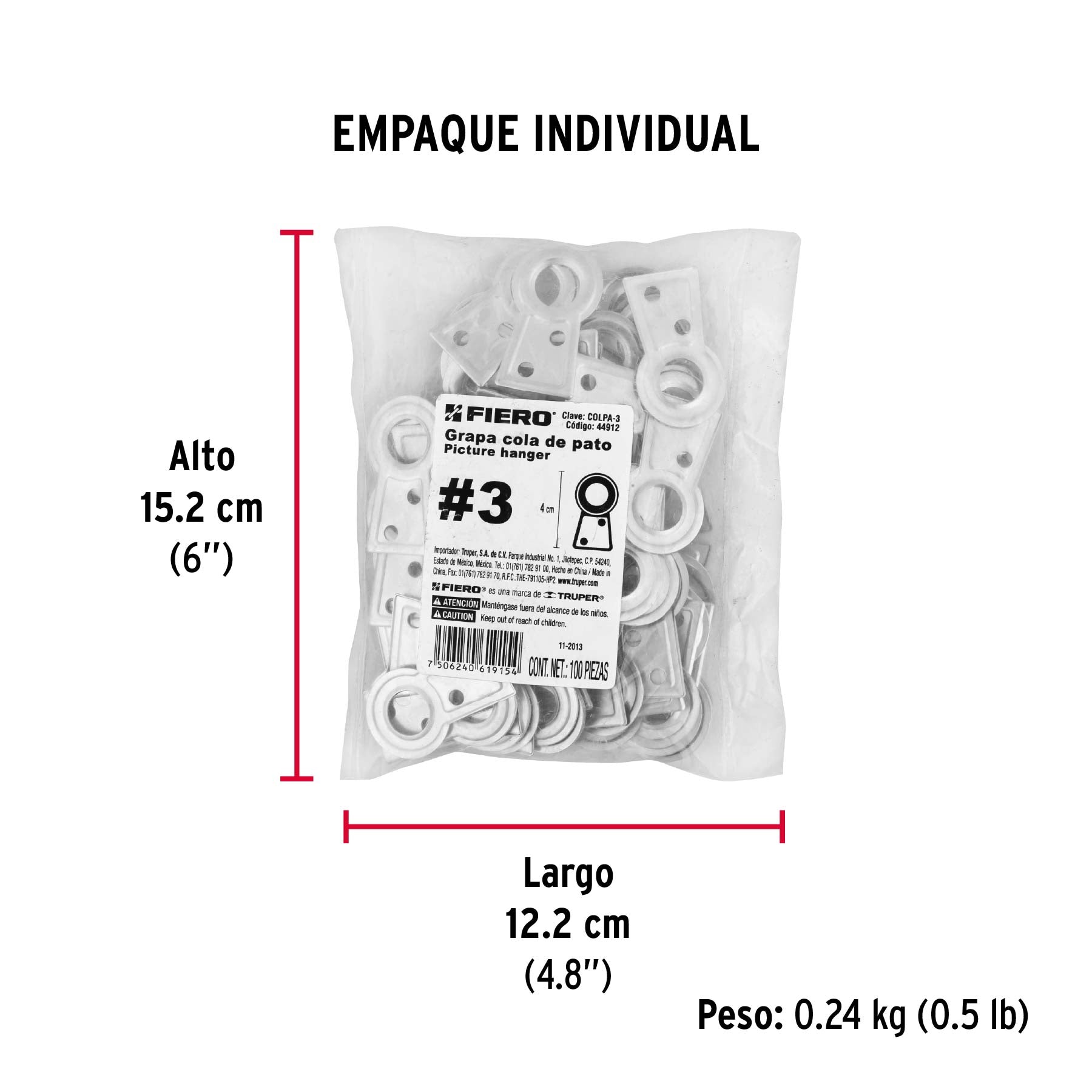 Cola de pato #3, 4 cm, bolsa 100 piezas