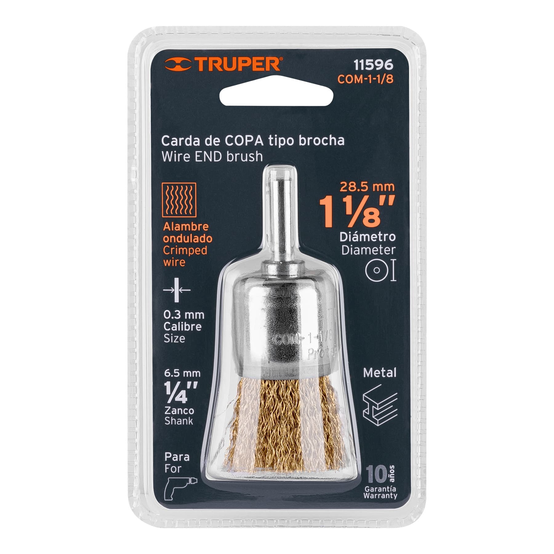 Carda de copa, alambre grueso, 1-1/8" para taladro