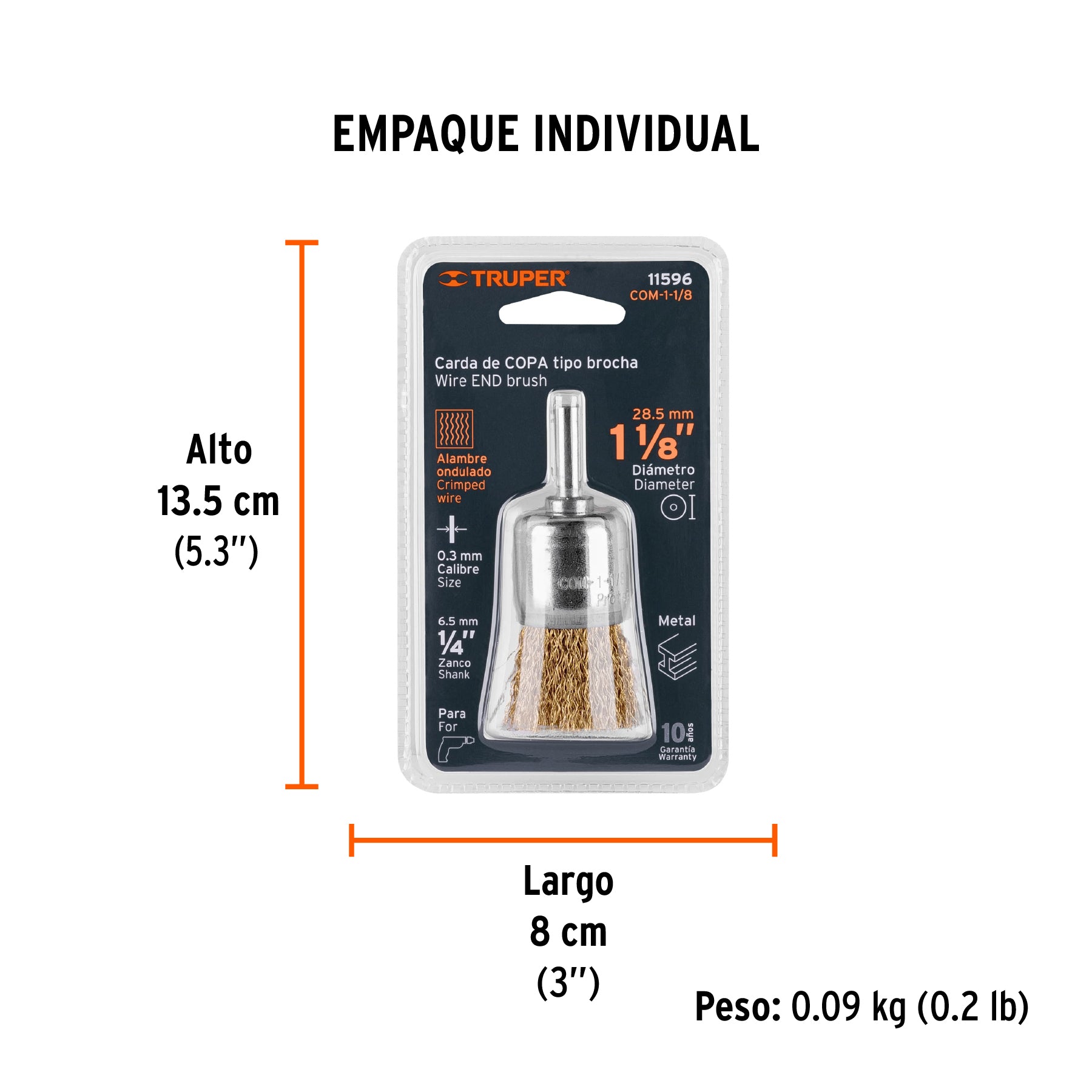 Carda de copa, alambre grueso, 1-1/8" para taladro