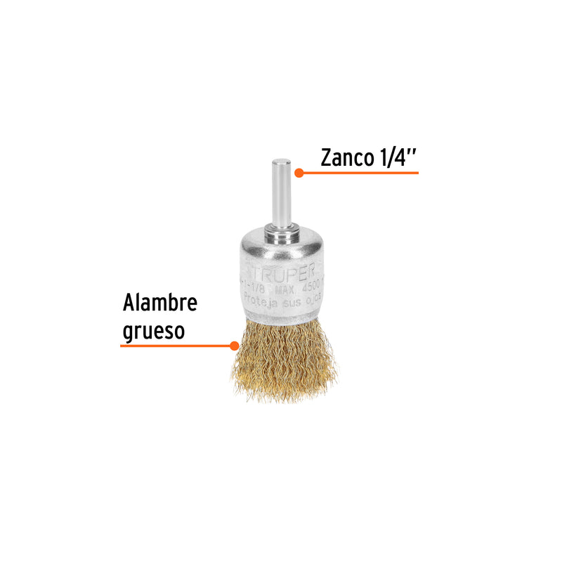 Carda de copa, alambre grueso, 1-1/8" para taladro