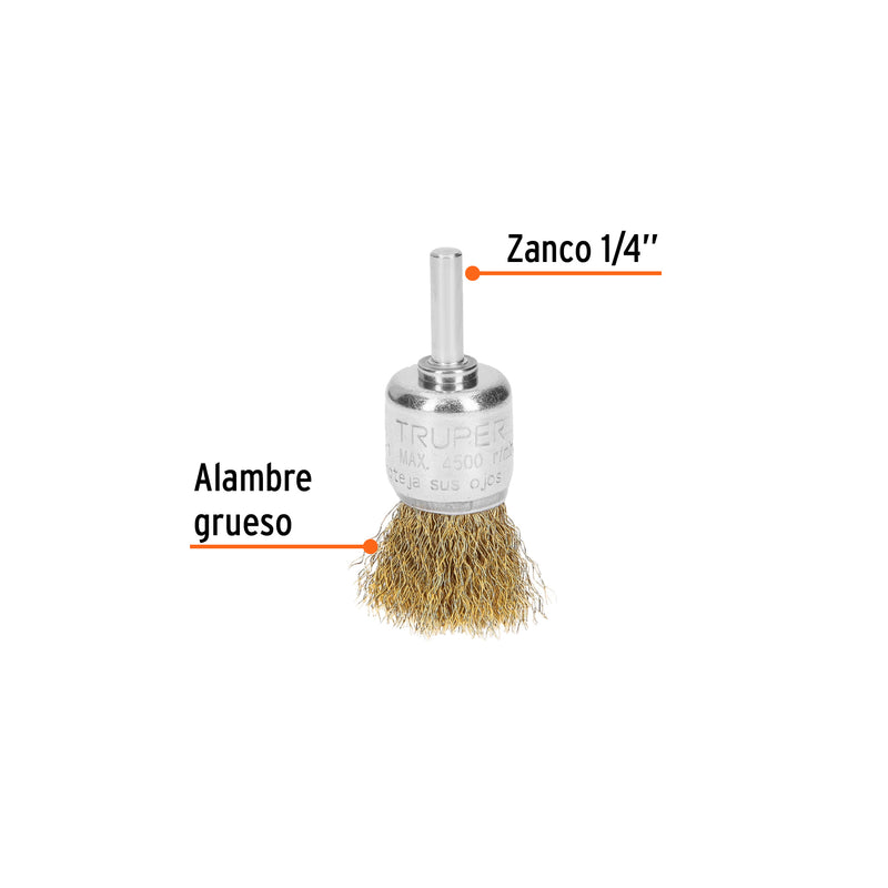 Carda de copa, alambre grueso, 1" para taladro