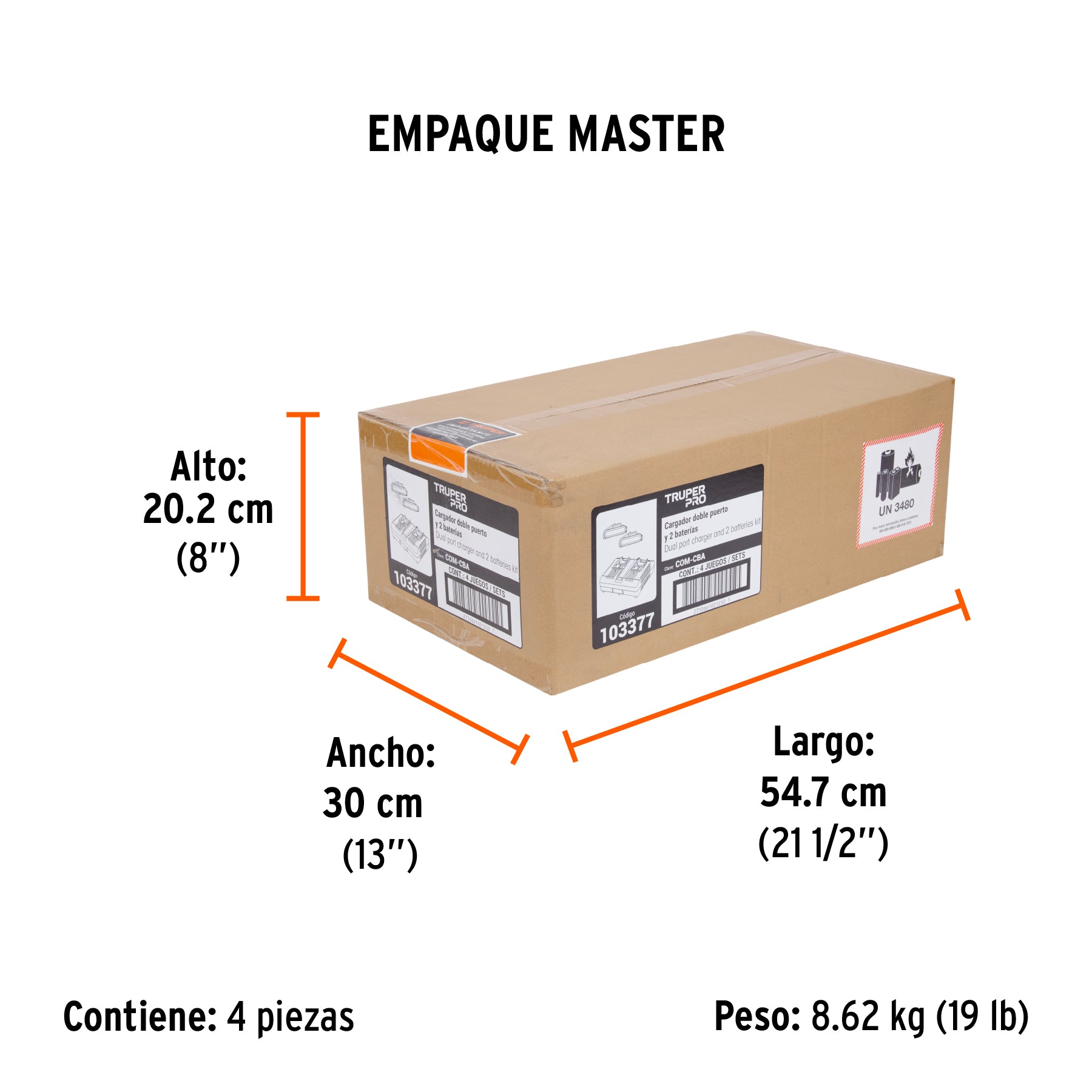 Combo cargador dual con 2 baterías de 2Ah, 20V, TRUPER PRO