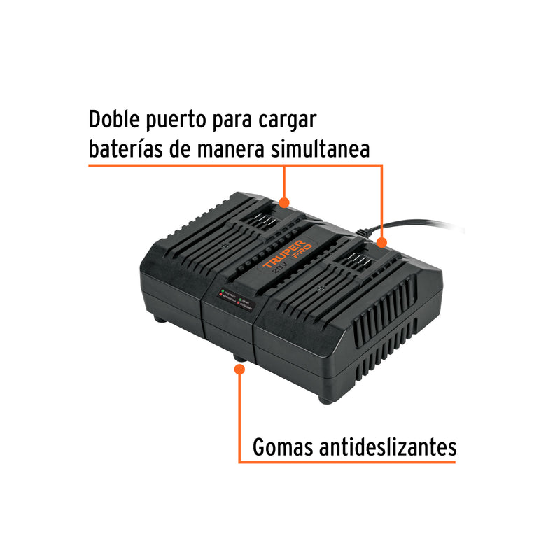 Combo cargador dual con 2 baterías de 2Ah, 20V, TRUPER PRO