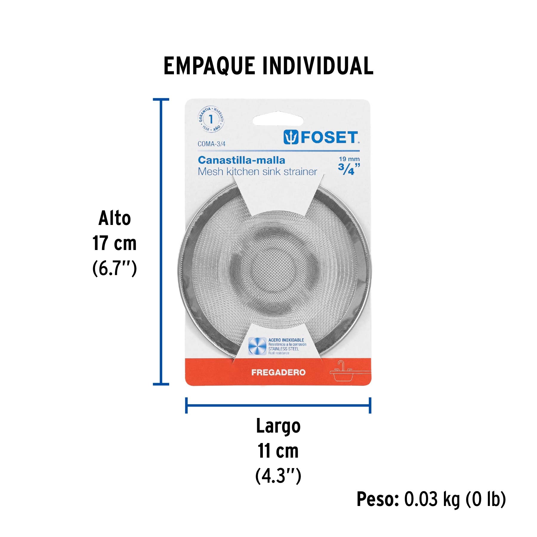 Coladera malla para fregadero 3/4"