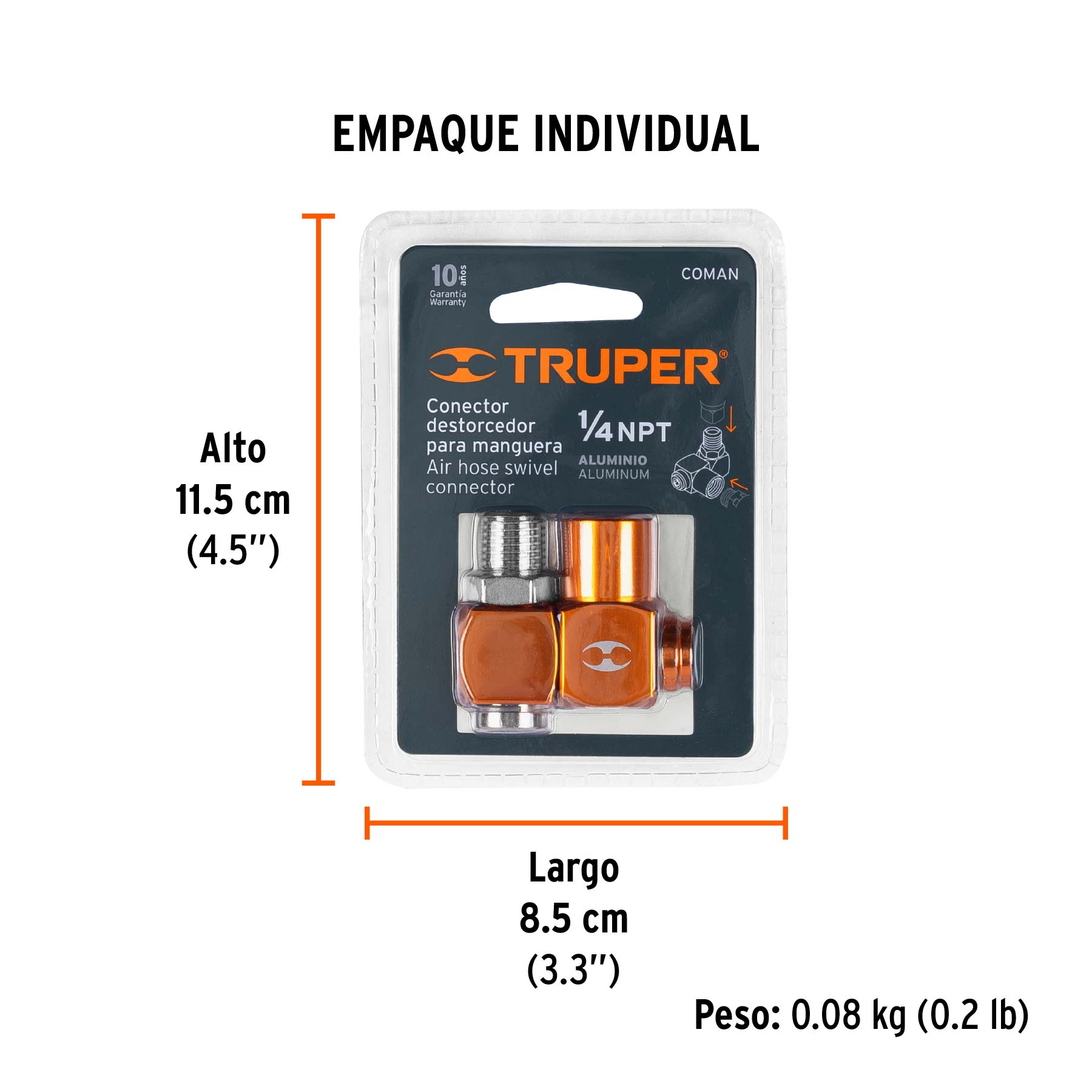 Destorcedor de aluminio, cuerda 1/4 NPT