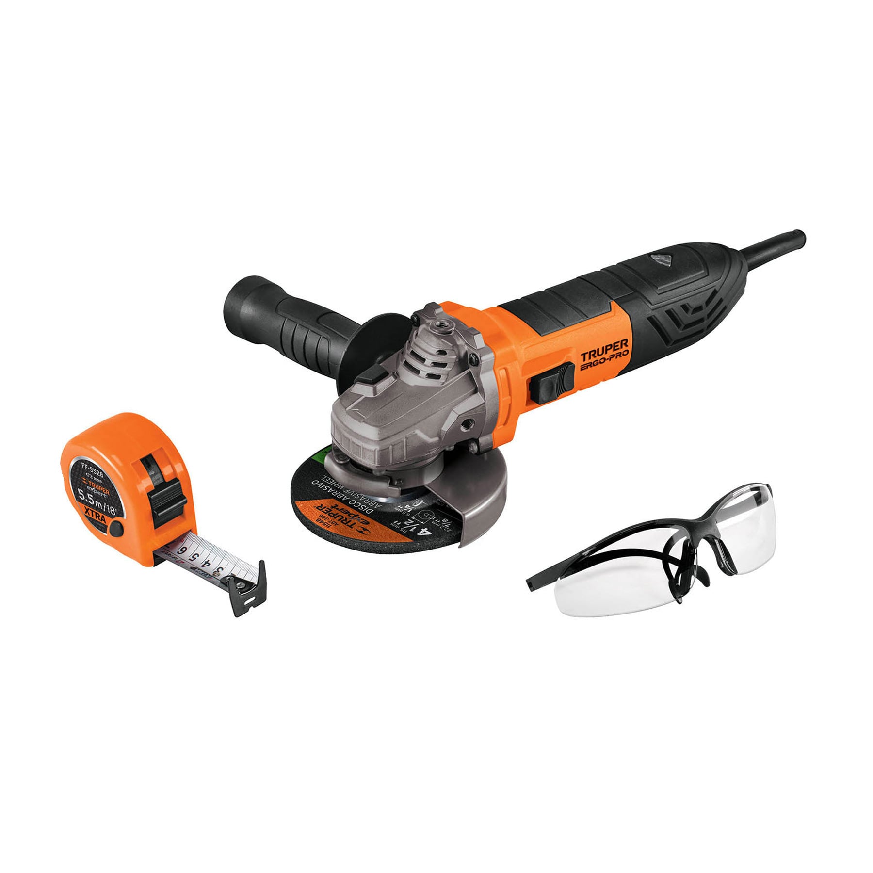 COMBO ESMERILADORA 4-1/2" 800W C/LENTES DE SEG Y FLEXOMETRO