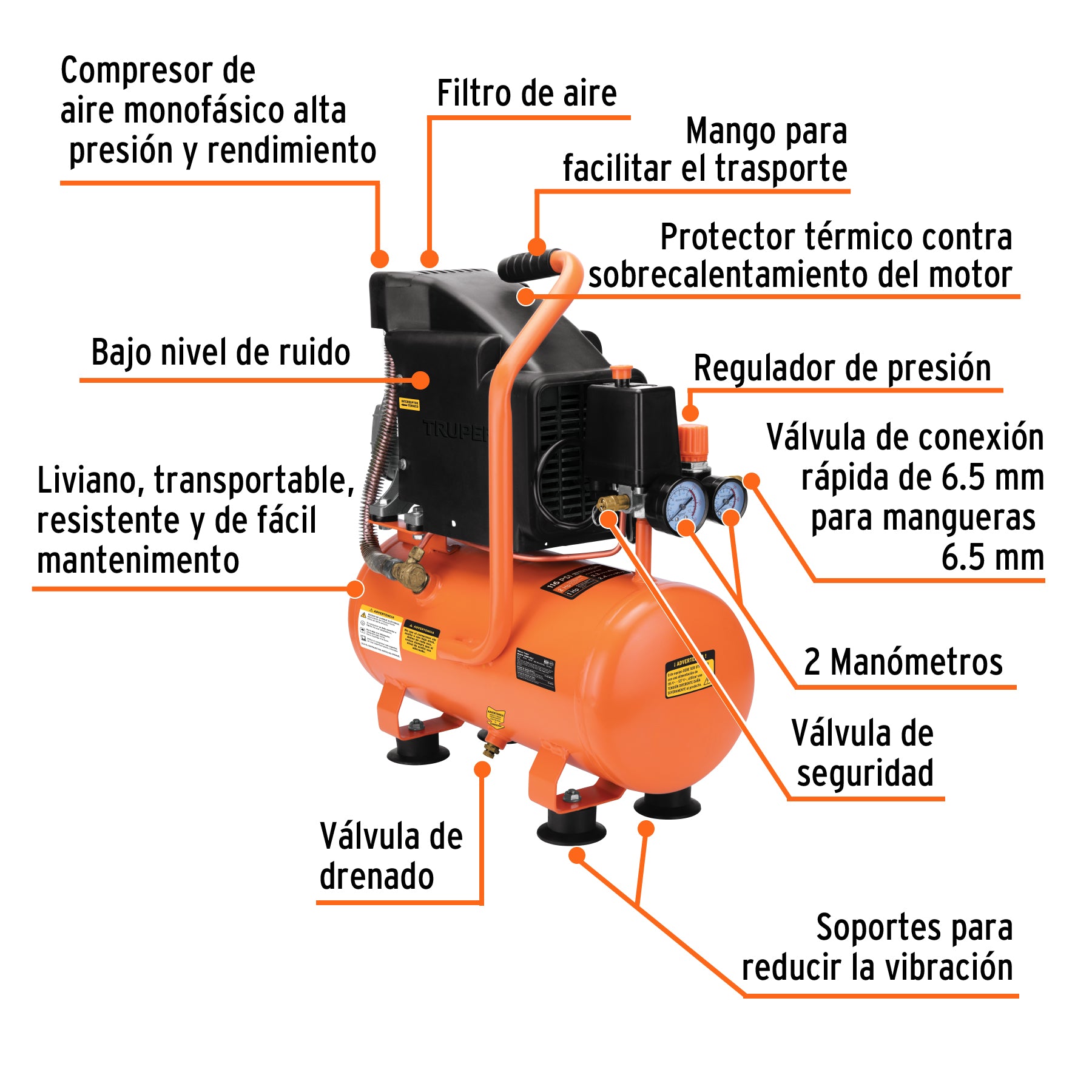 Compresor horizontal 10L, 2 HP (potencia máxima), 127 V