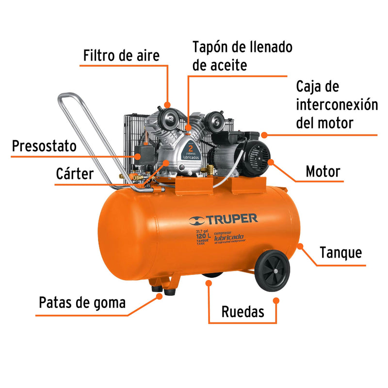 Compresor horizontal 120 L, 4 HP (potencia máxima ), 220 V