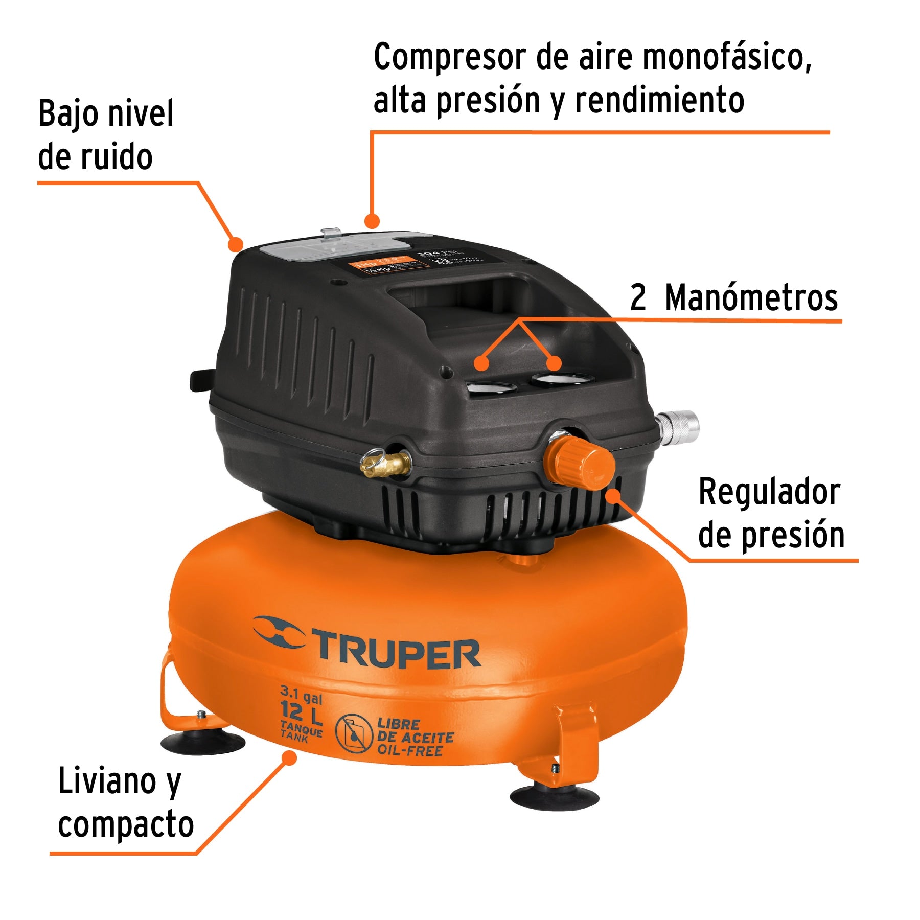 Compresor de aire libre de aceite de 12 L