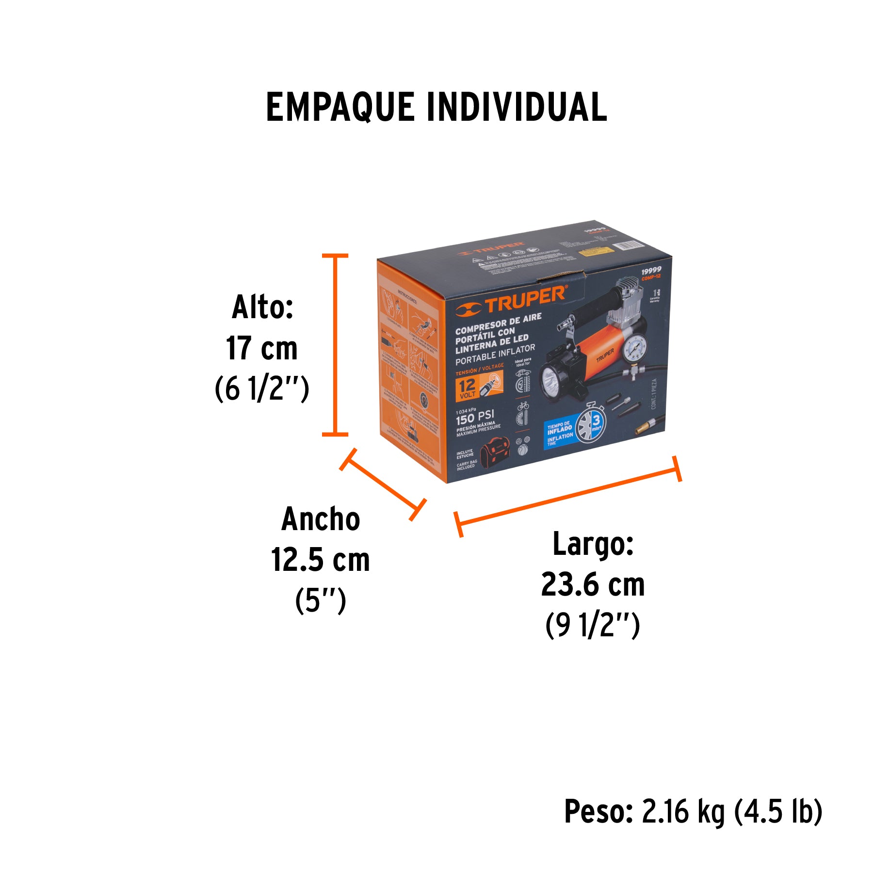 Compresor de aire 12 V portátil, para auto, incluye maletín