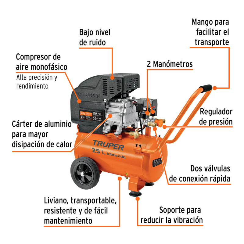 Compresor horizontal, 25 L, 3-1/2" HP (potencia máx), 120 V