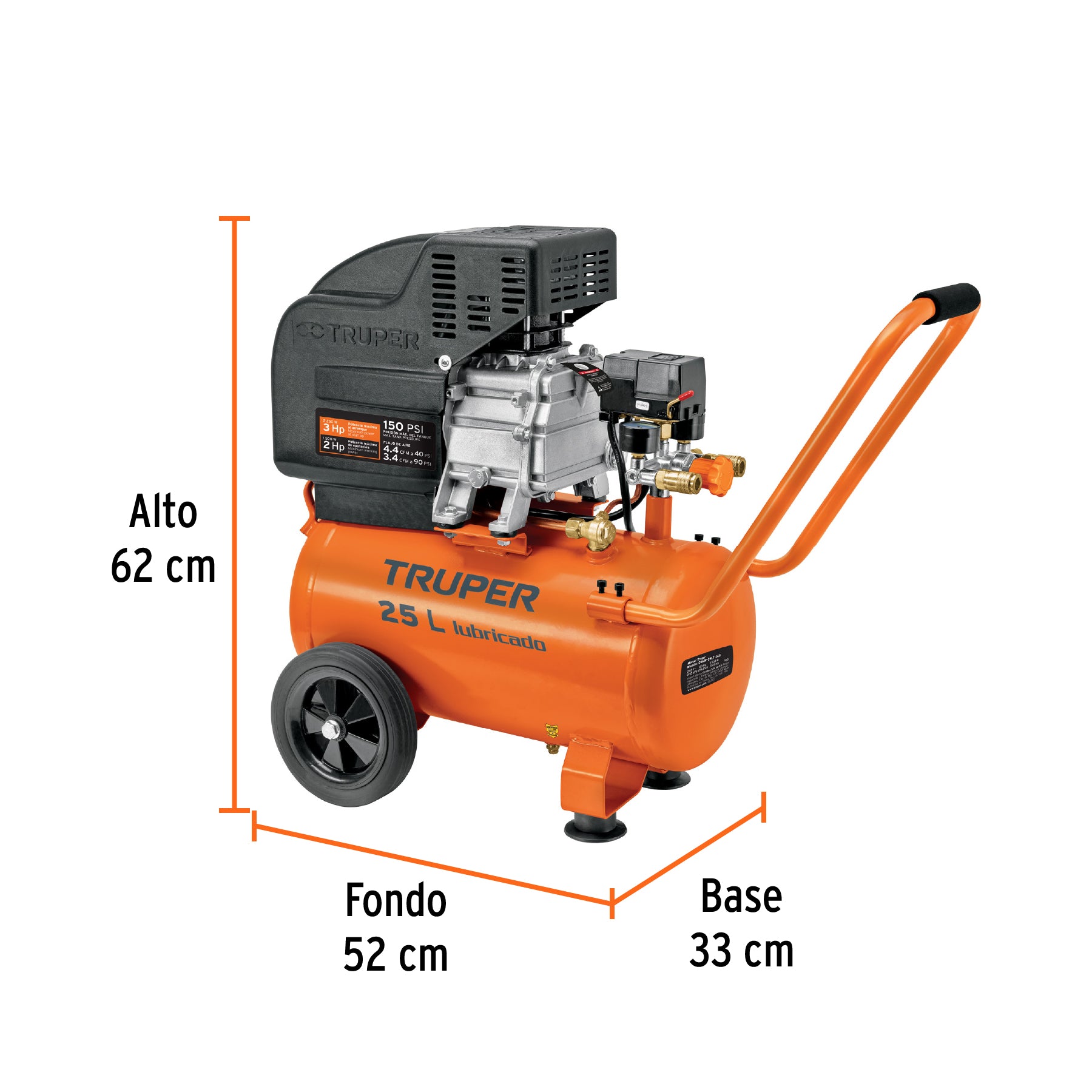 Compresor horizontal, 25 L, 3-1/2" HP (potencia máx), 120 V