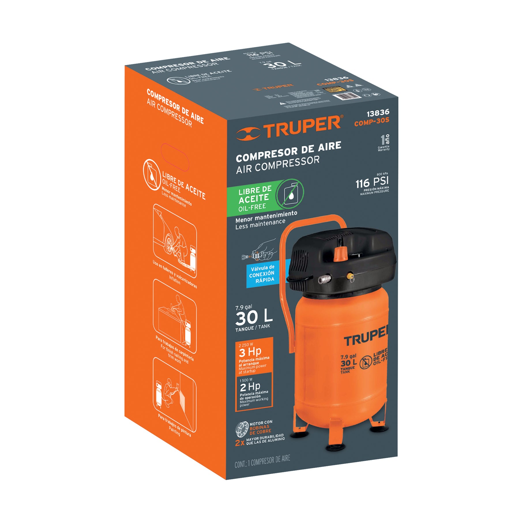 Compresor de aire libre de aceite de 30 L