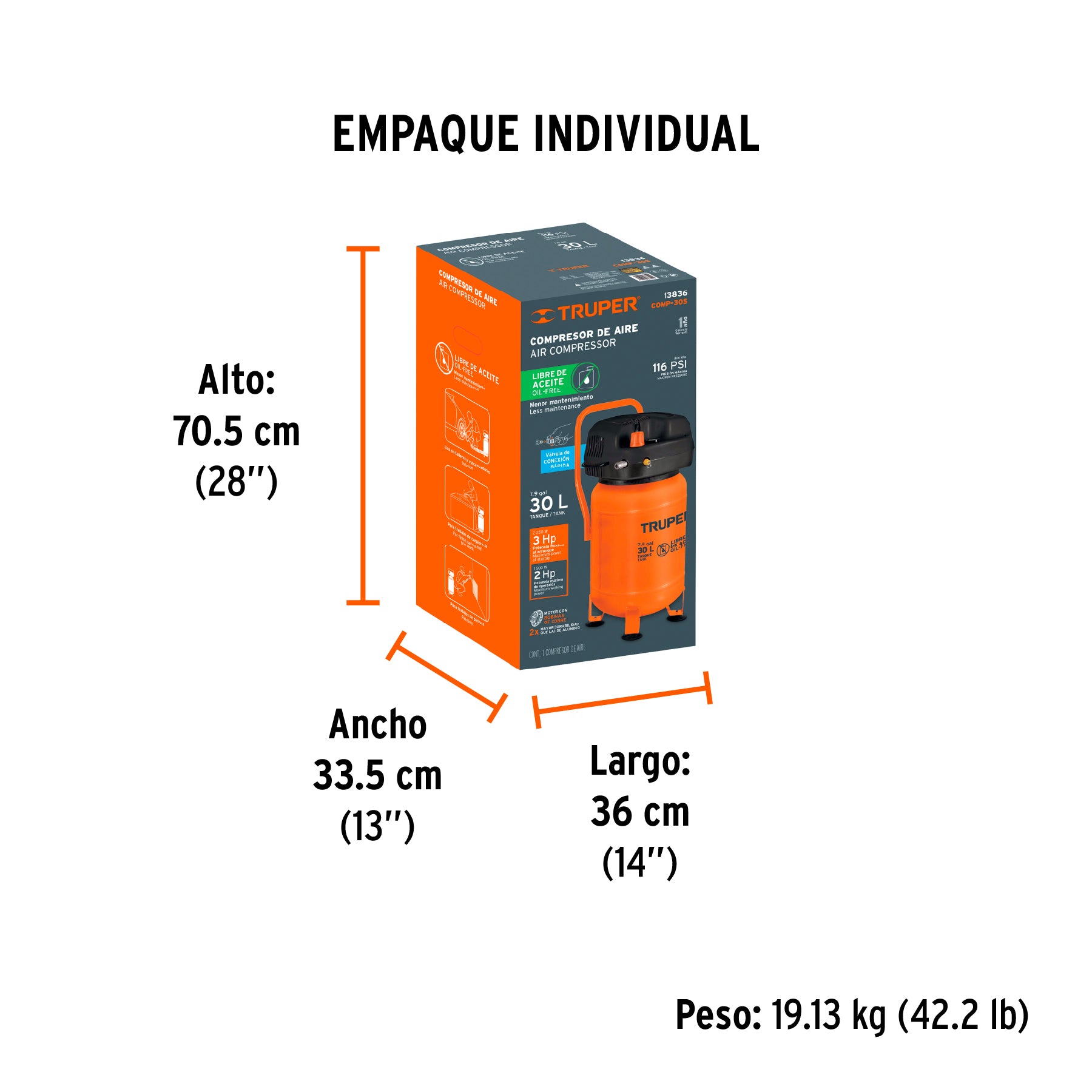 Compresor de aire libre de aceite de 30 L