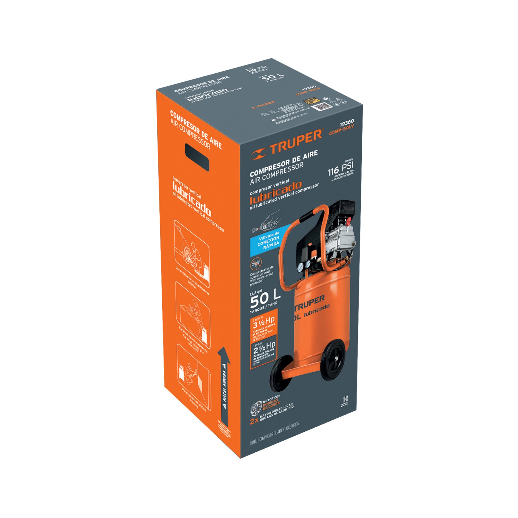 Compresor vertical, 50 L, 3-1/2 Hp (potencia máxima ), 120V