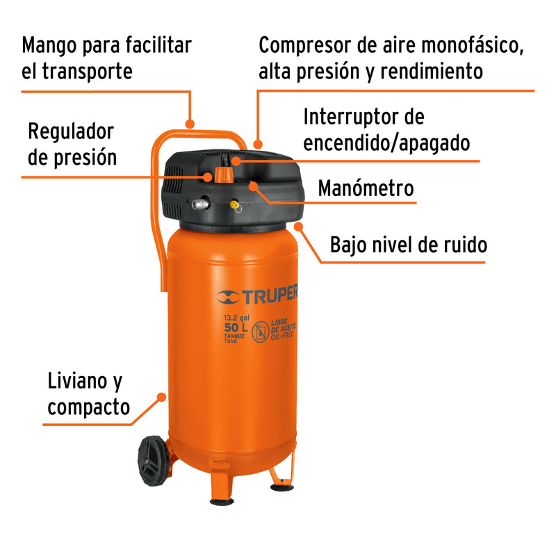 Compresor de aire libre de aceite de 50 L