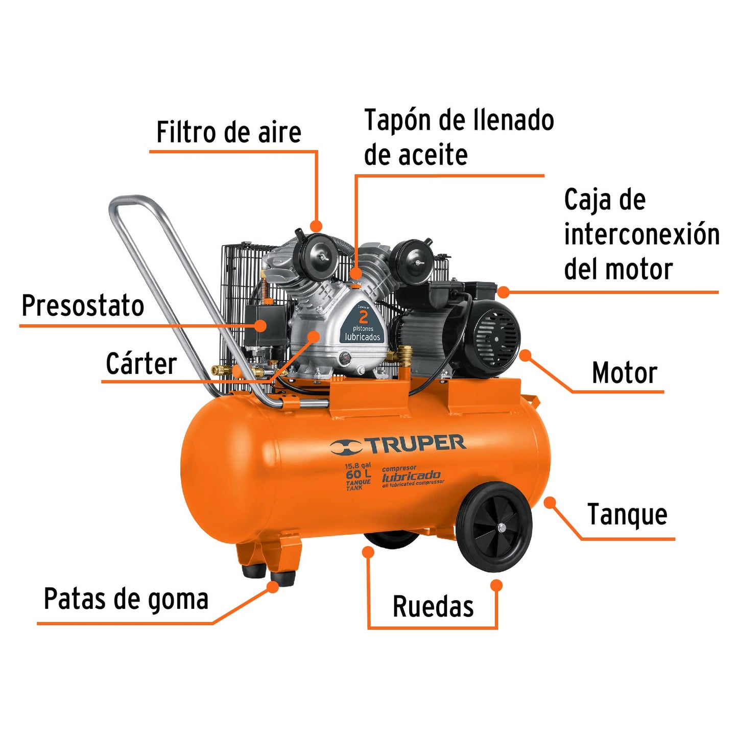 Compresor horizontal 60 L, 4 HP (potencia máxima ), 120 V