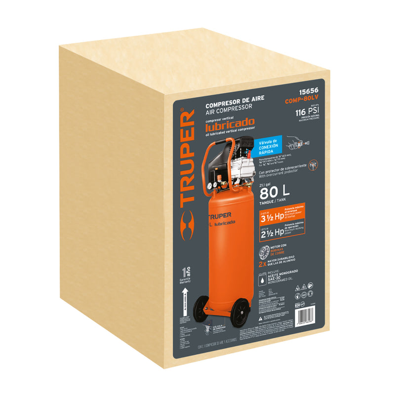 Compresor vertical, 80 L, 3-1/2 HP (potencia máxima ), 120V