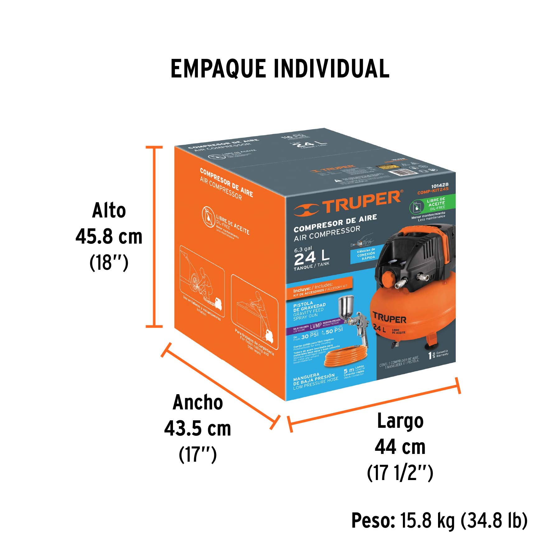 Kit comp libre de aceite 24 L, 2-2/3 HP, PIPI-420 y manguera