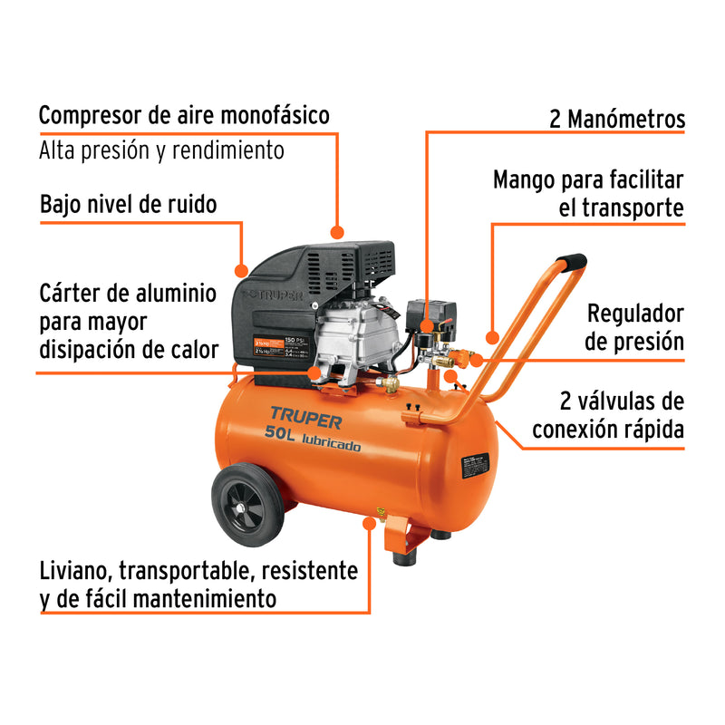 Kit, compresor 50 L, 4-1/2 HP, manguera de PVC y pistola