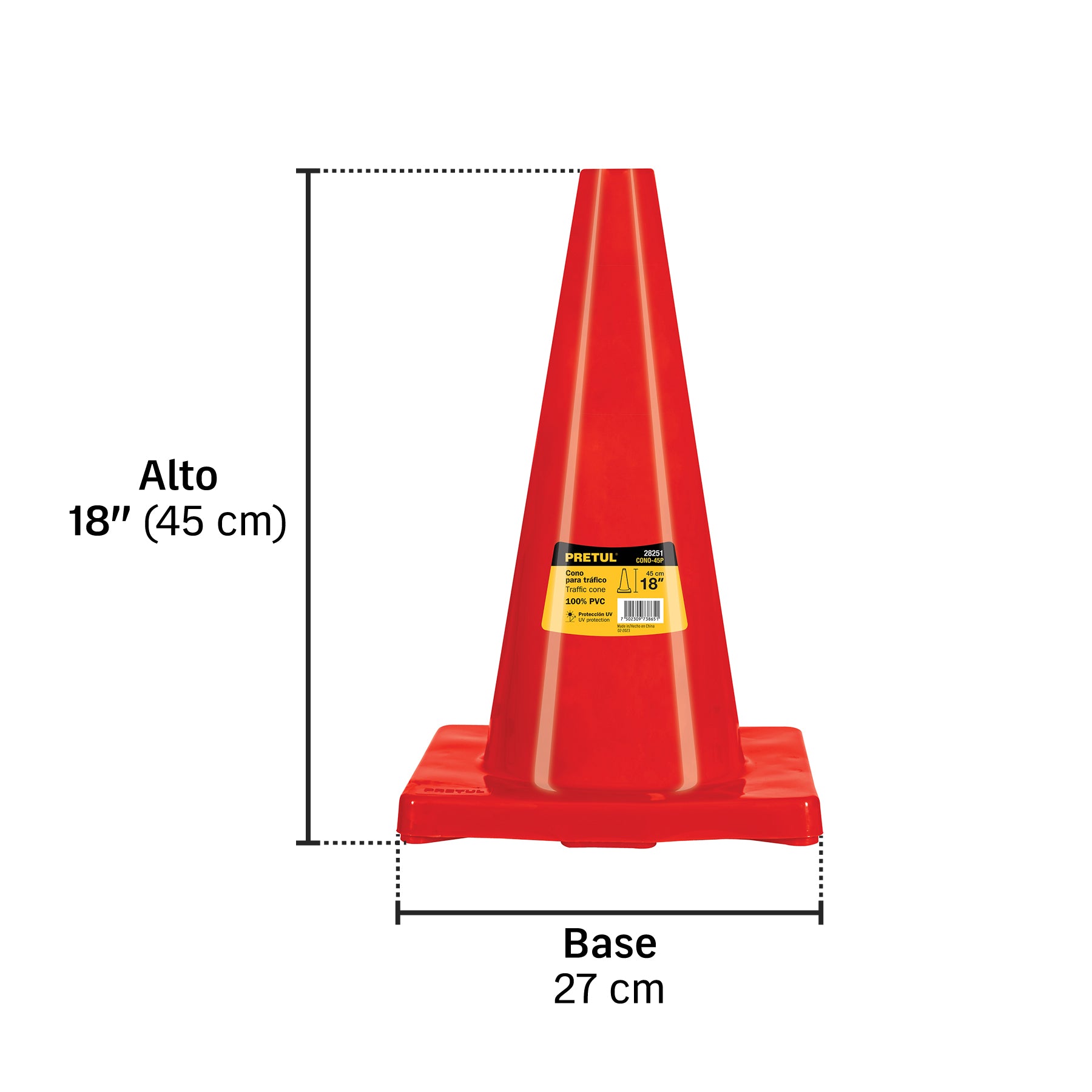 Cono de precaución de 45 cm de PVC, Pretul