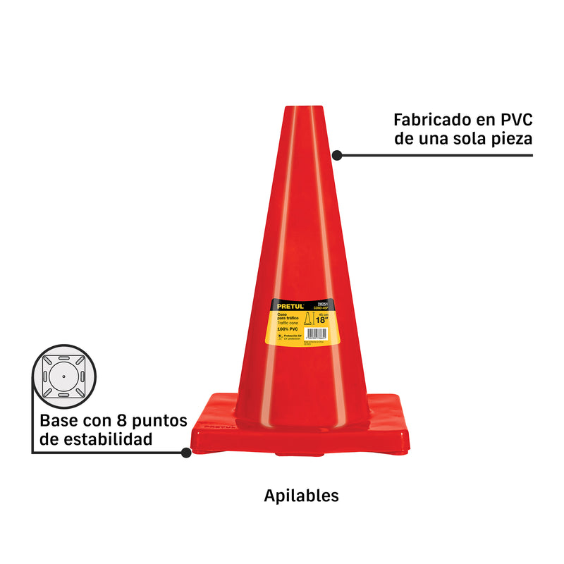 Cono de precaución de 45 cm de PVC, Pretul