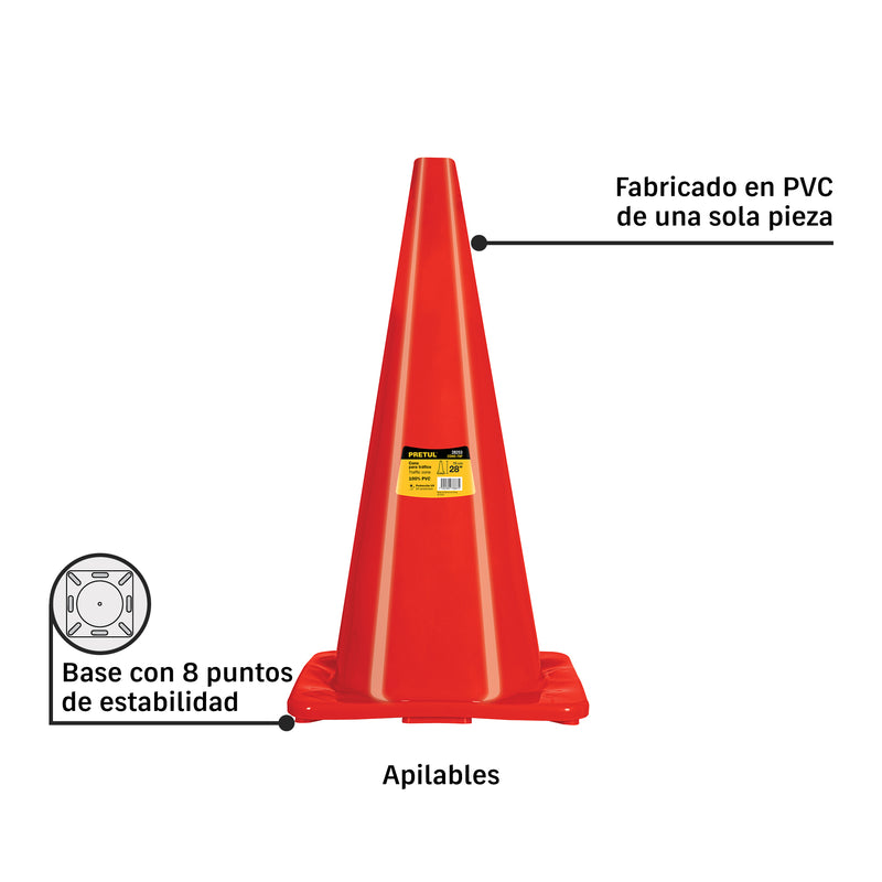 Cono de precaución de 70 cm de PVC, Pretul