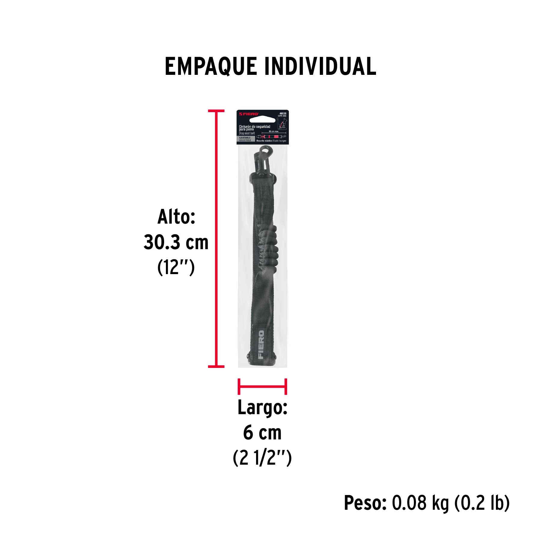 Correa de perro para cinturón de seguridad 90cm, Fiero