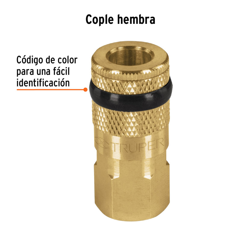 Cople de latón, cuerda 1/4 npt, hembra