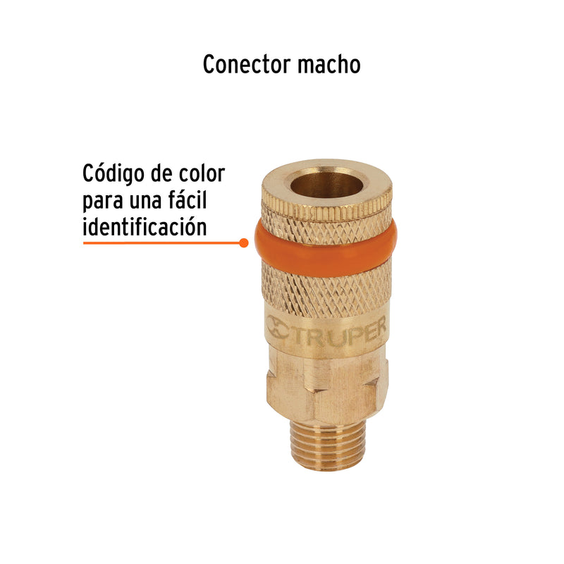 Cople de latón, cuerda 1/4 npt, macho