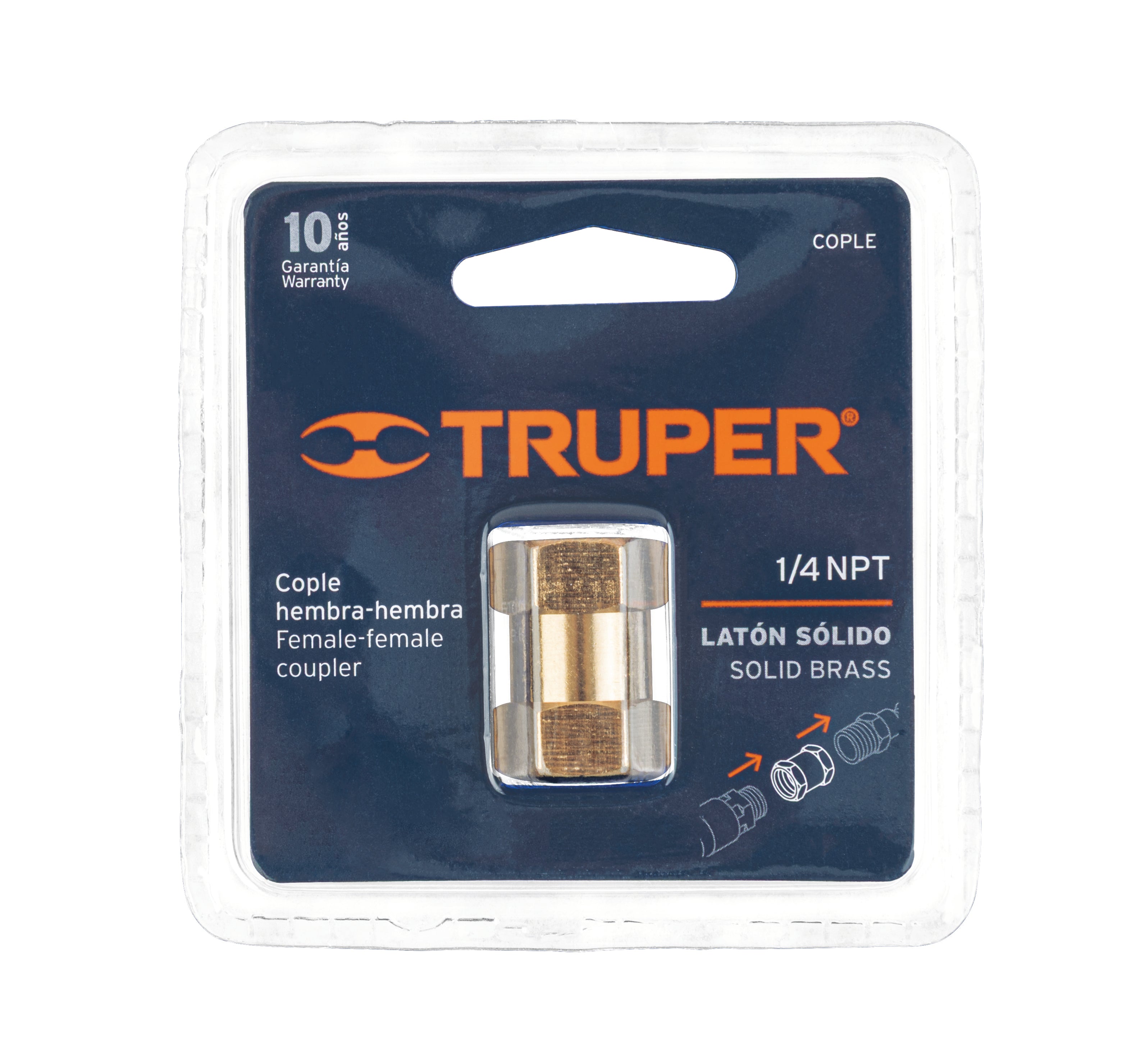 Cople de latón, tipo FF, cuerda 1/4 NPT