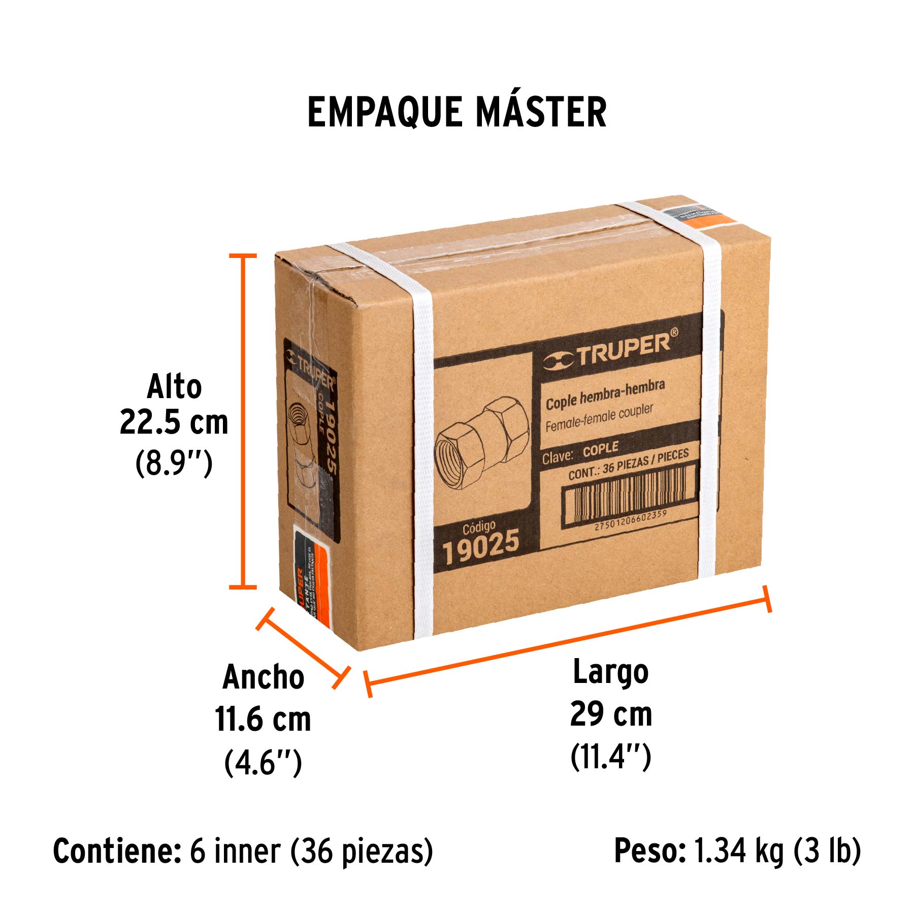 Cople de latón, tipo FF, cuerda 1/4 NPT