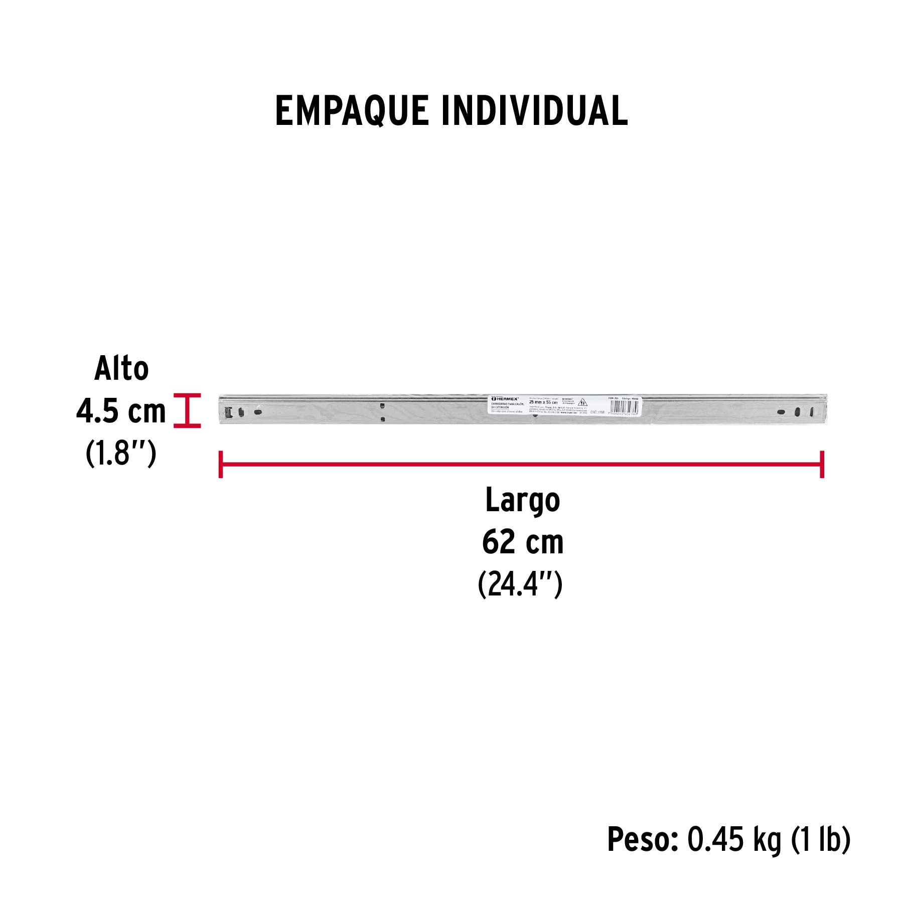 Corredera embalada para cajón, apertura 3/4- 55 cm, 2 pzas