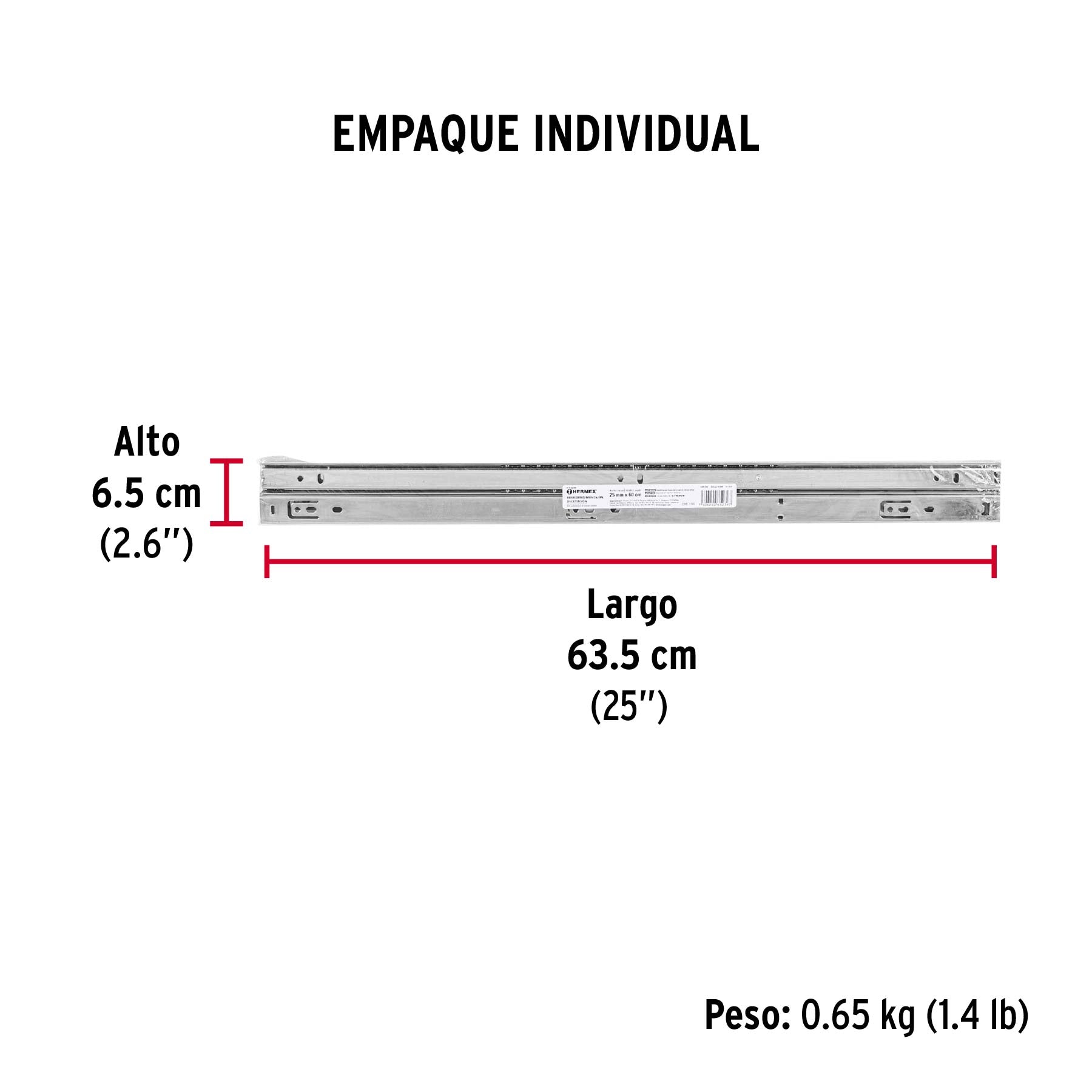 Corredera embalada para cajón, apertura 3/4- 60 cm, 2 pzas