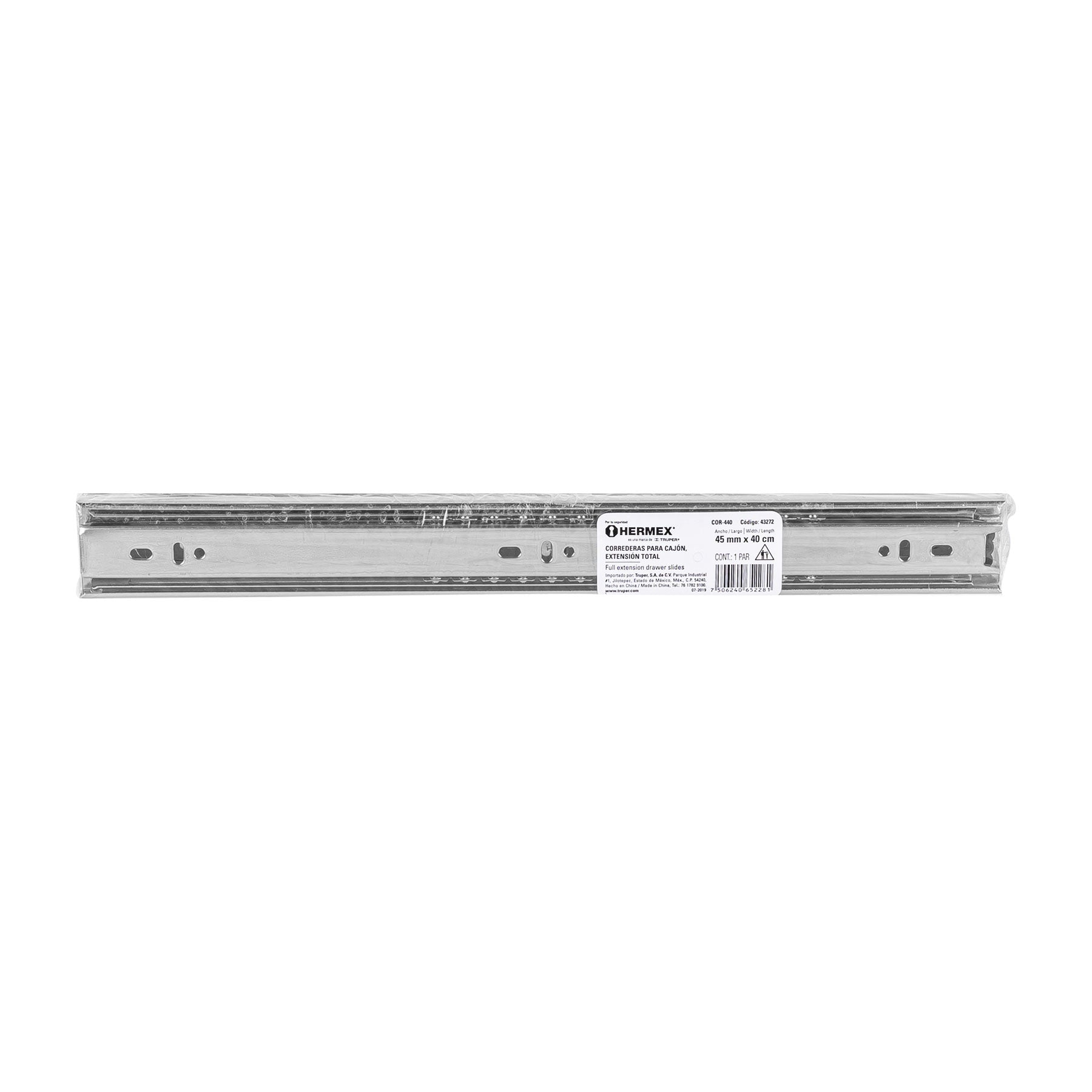 Corredera de extensión total 45mm, para cajón, 40cm, 2 pzas