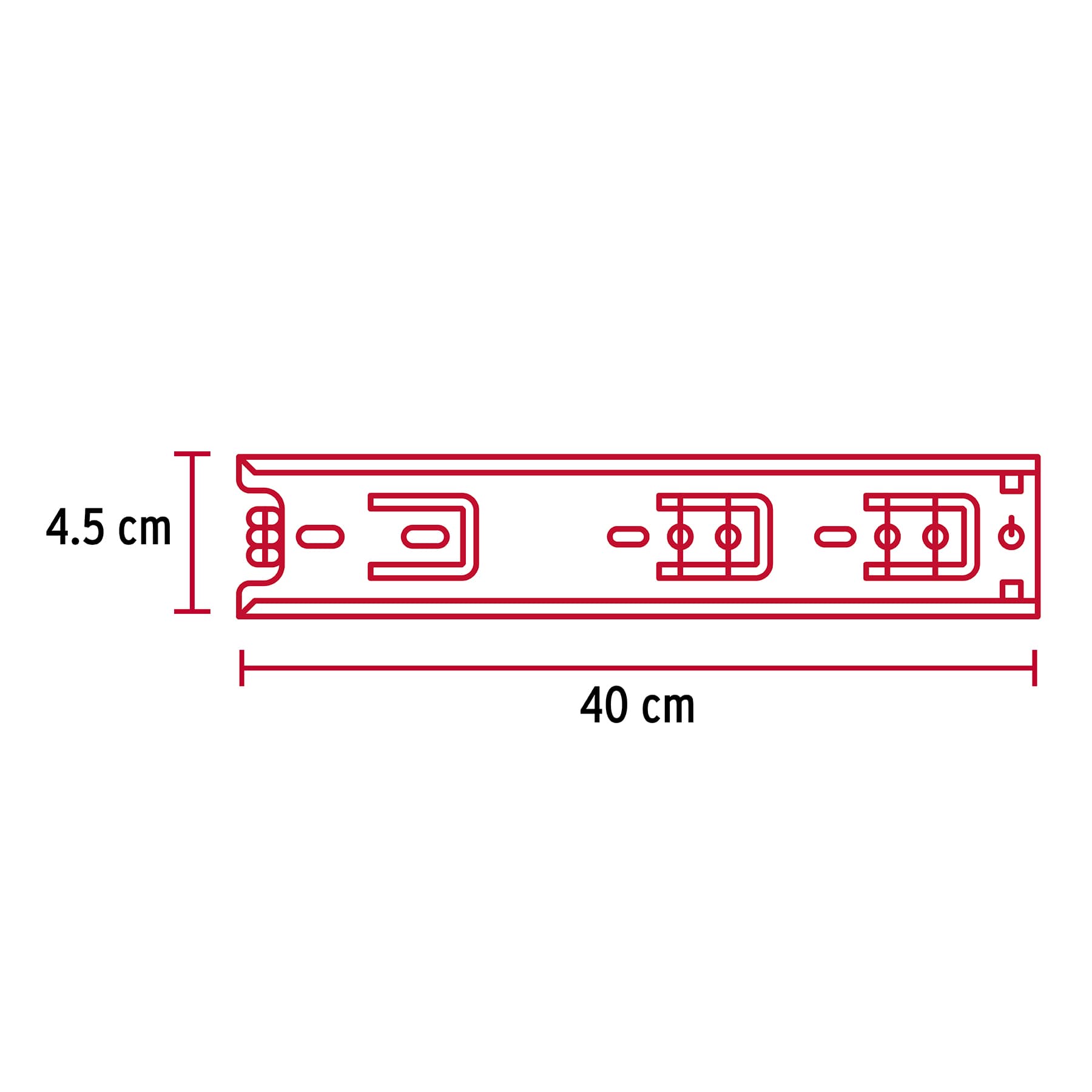 Corredera de extensión total 45mm, para cajón, 40cm, 2 pzas
