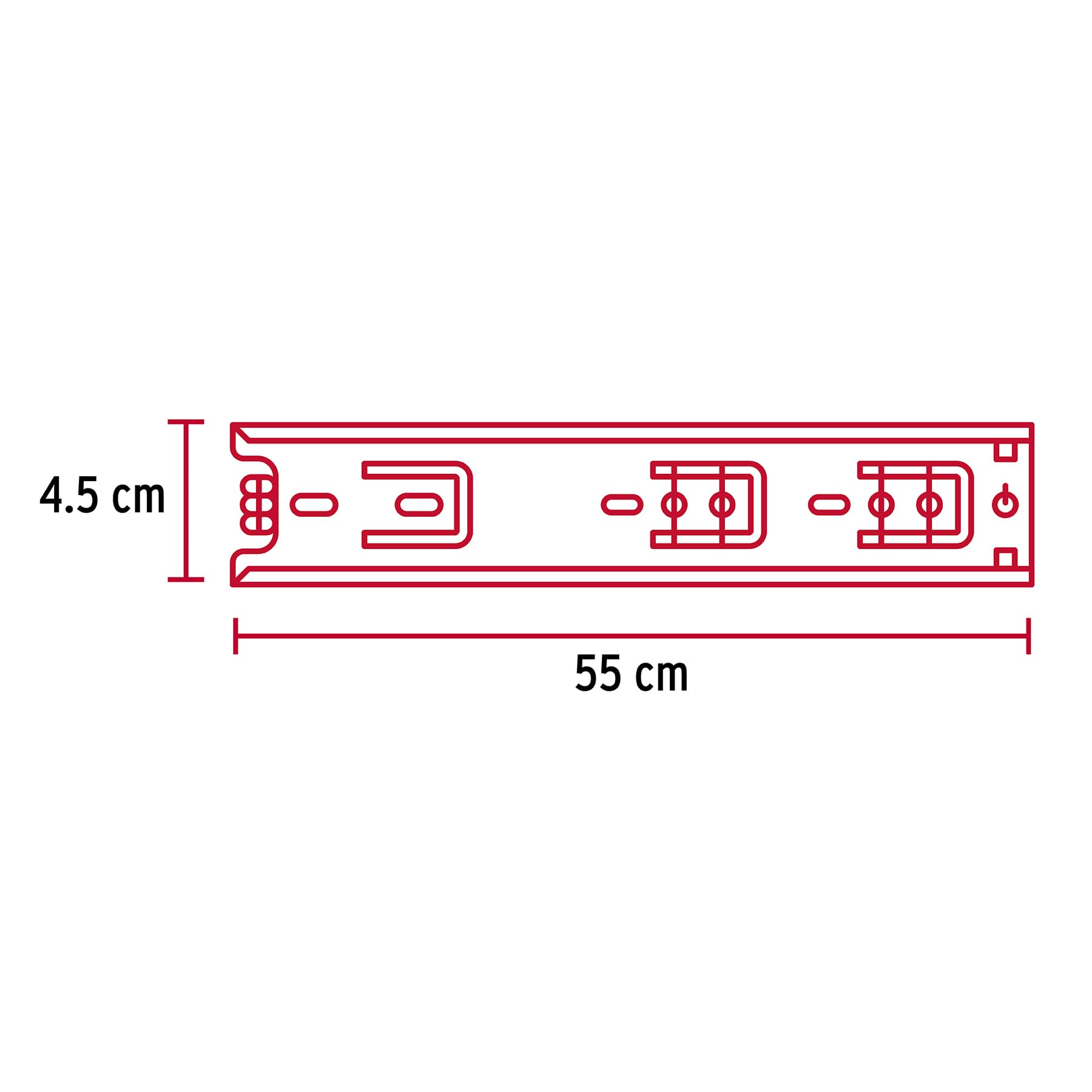 Corredera de extensión total 45mm, para cajón, 55cm, 2 pzas