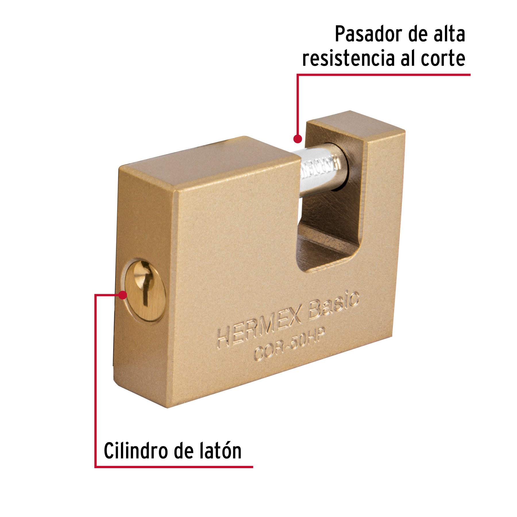 Candado antipalanca, 50mm, cuerpo de hierro, Hermex Basic