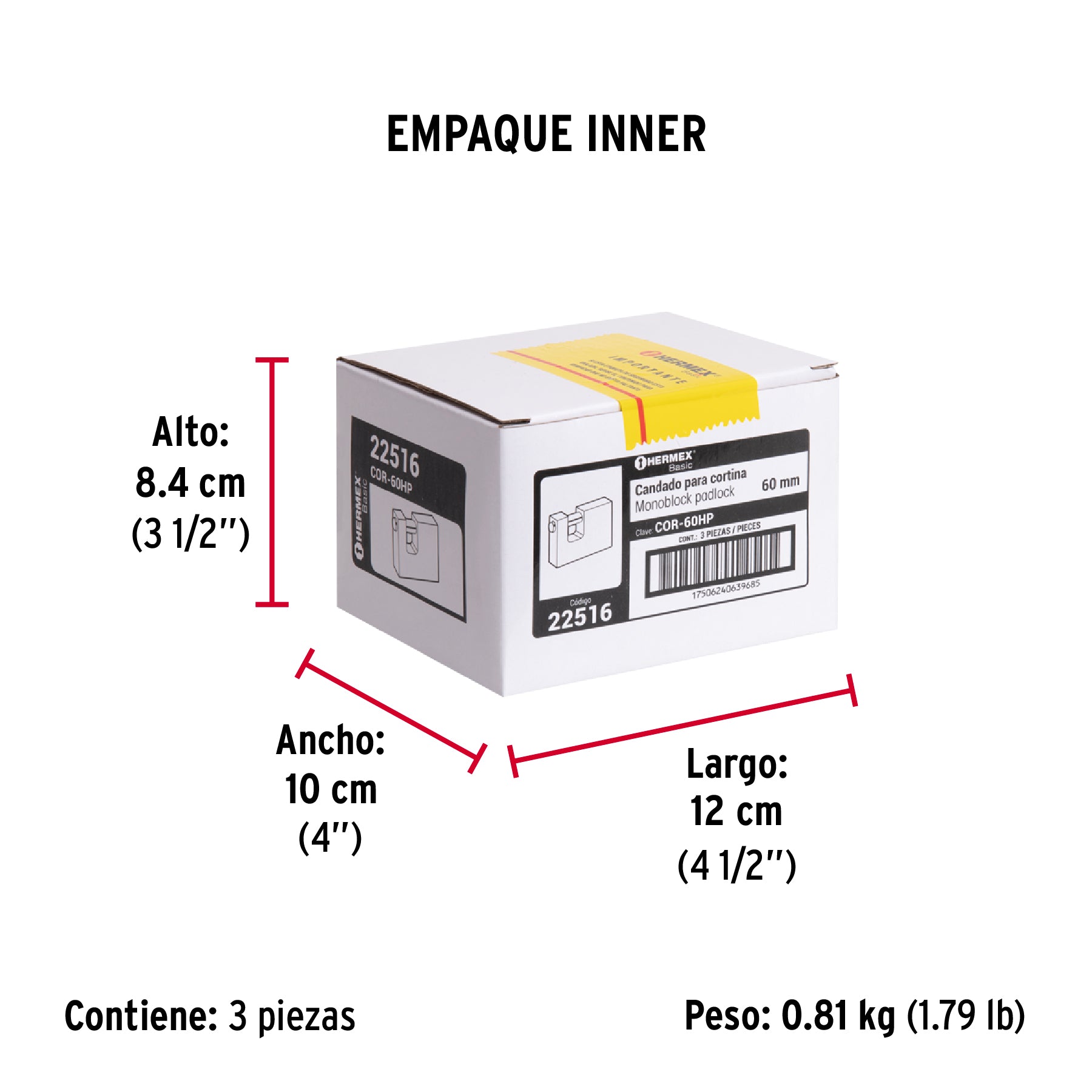Candado antipalanca, 60mm, cuerpo de hierro, Hermex Basic