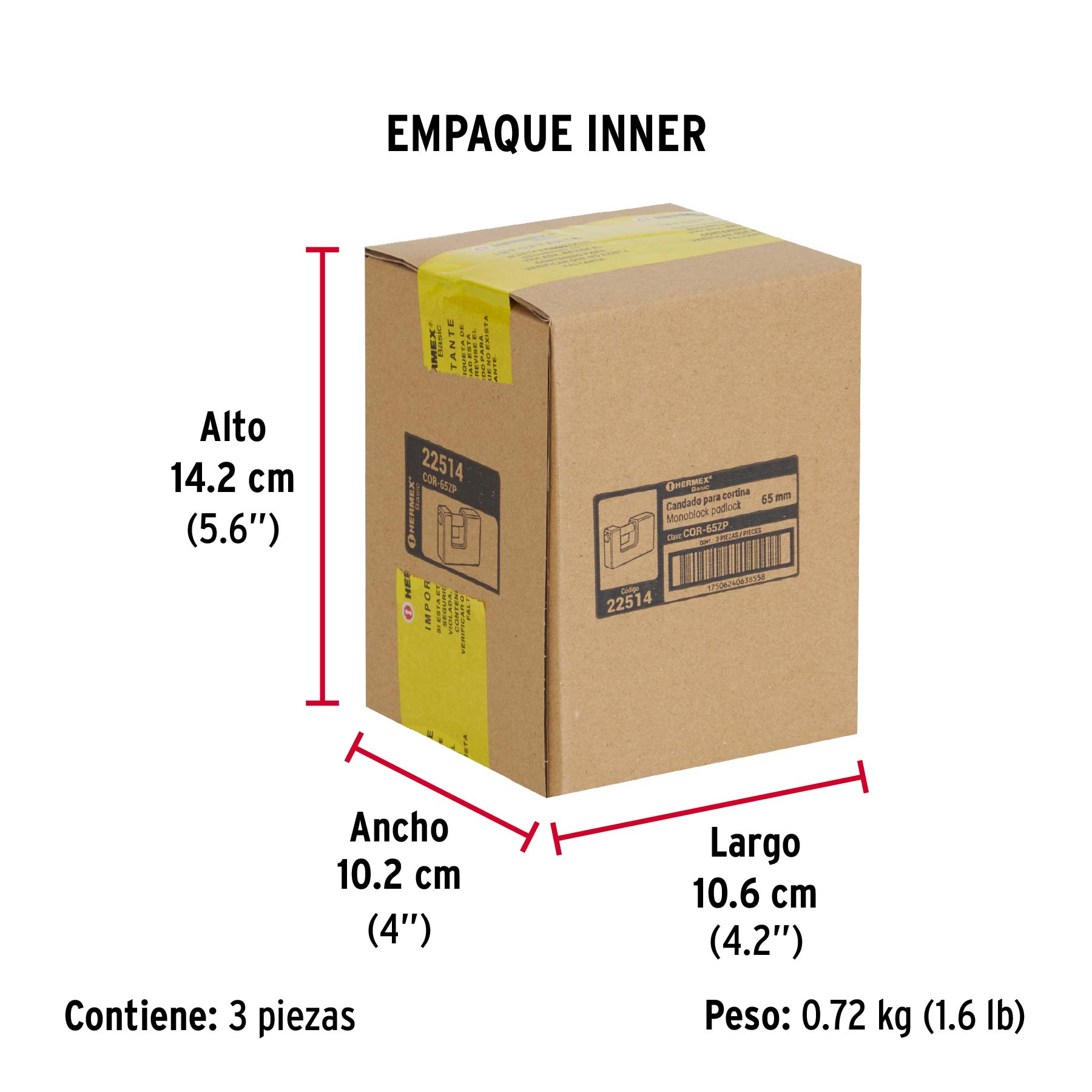 Candado antipalanca, 65mm, cuerpo metálico, Hermex Basic