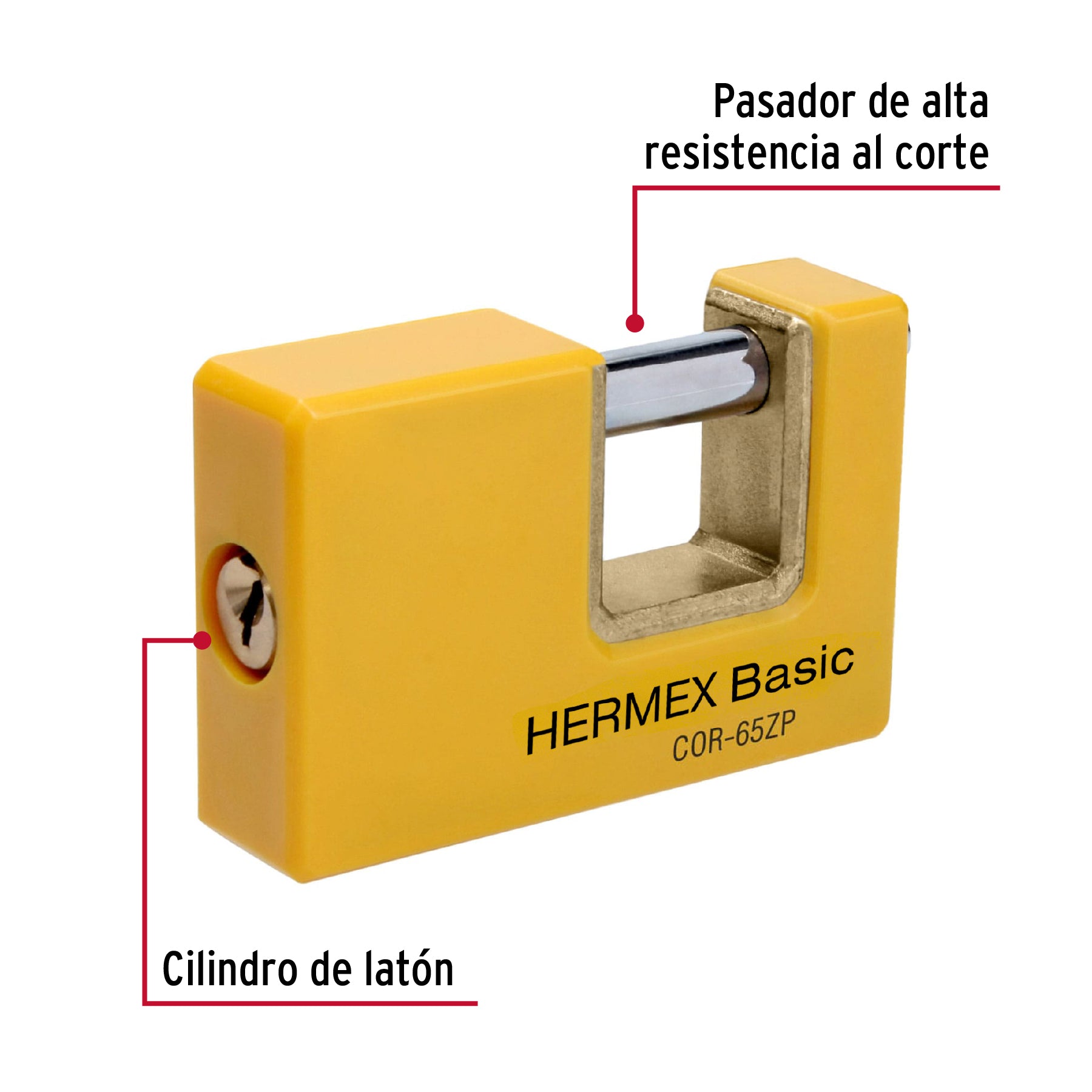 Candado antipalanca, 65mm, cuerpo metálico, Hermex Basic