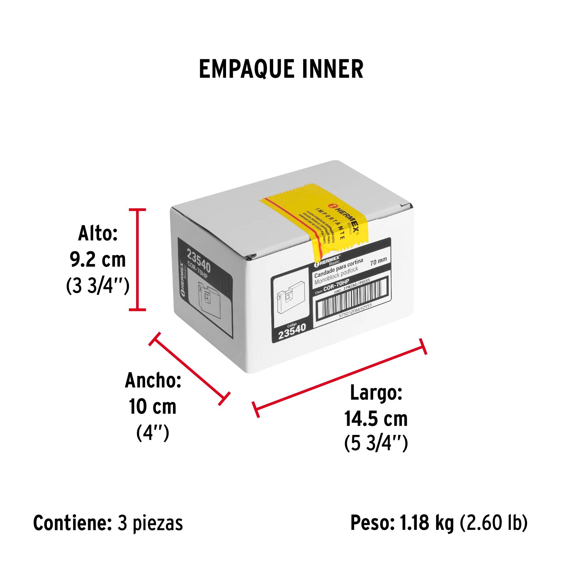 Candado antipalanca, 70mm, cuerpo de hierro, Hermex Basic