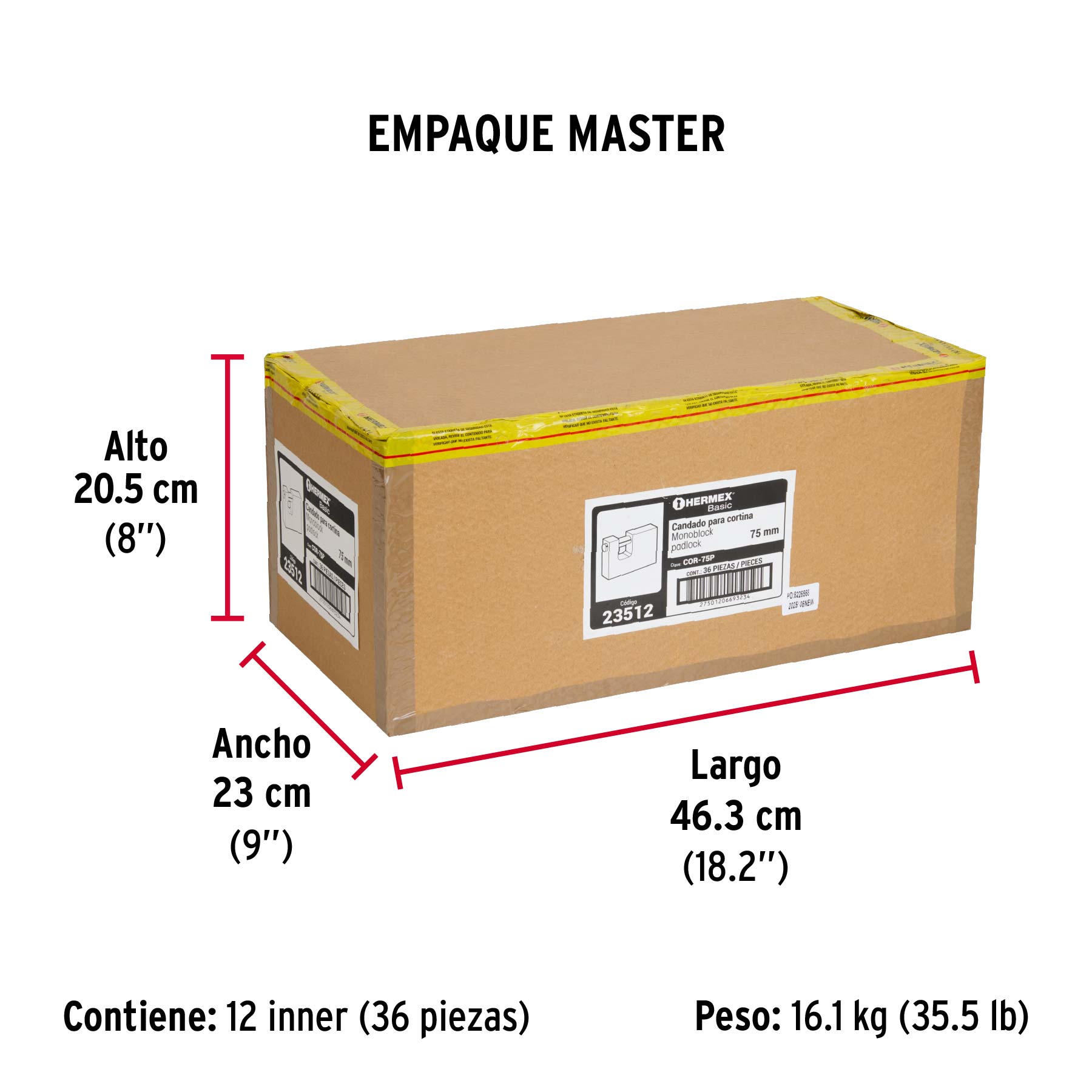 Candado antipalanca, 75mm, cuerpo de latón, Hermex Basic