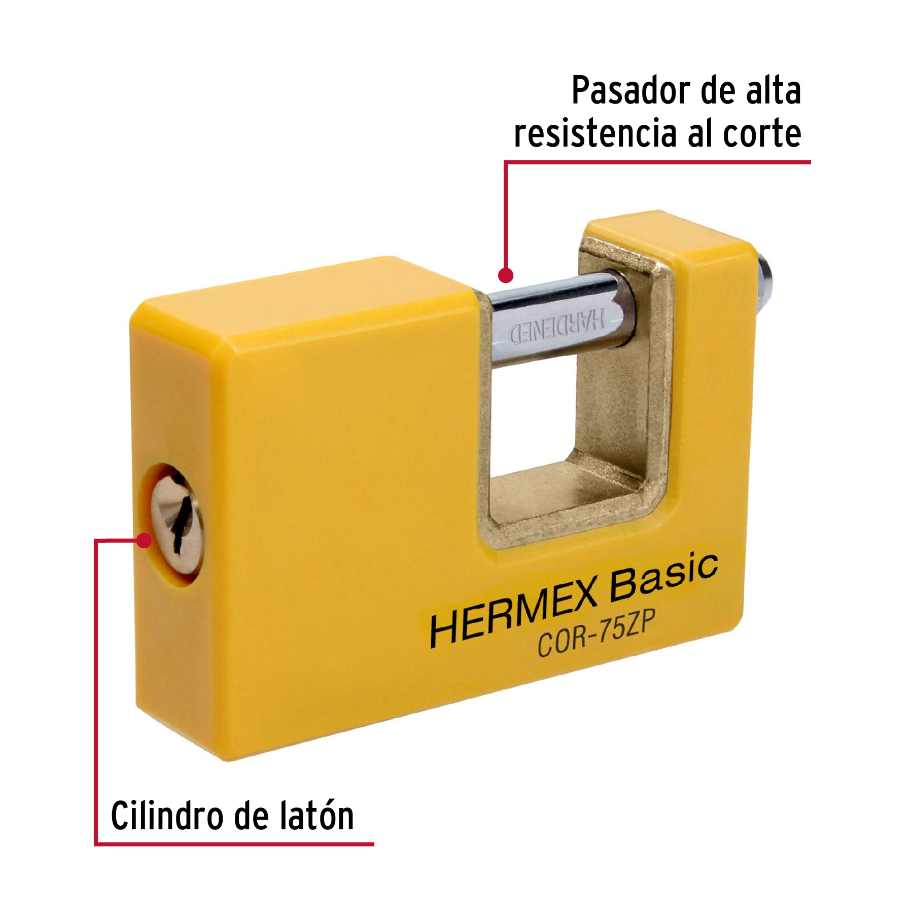 Candado antipalanca, 75mm, cuerpo metálico, Hermex Basic