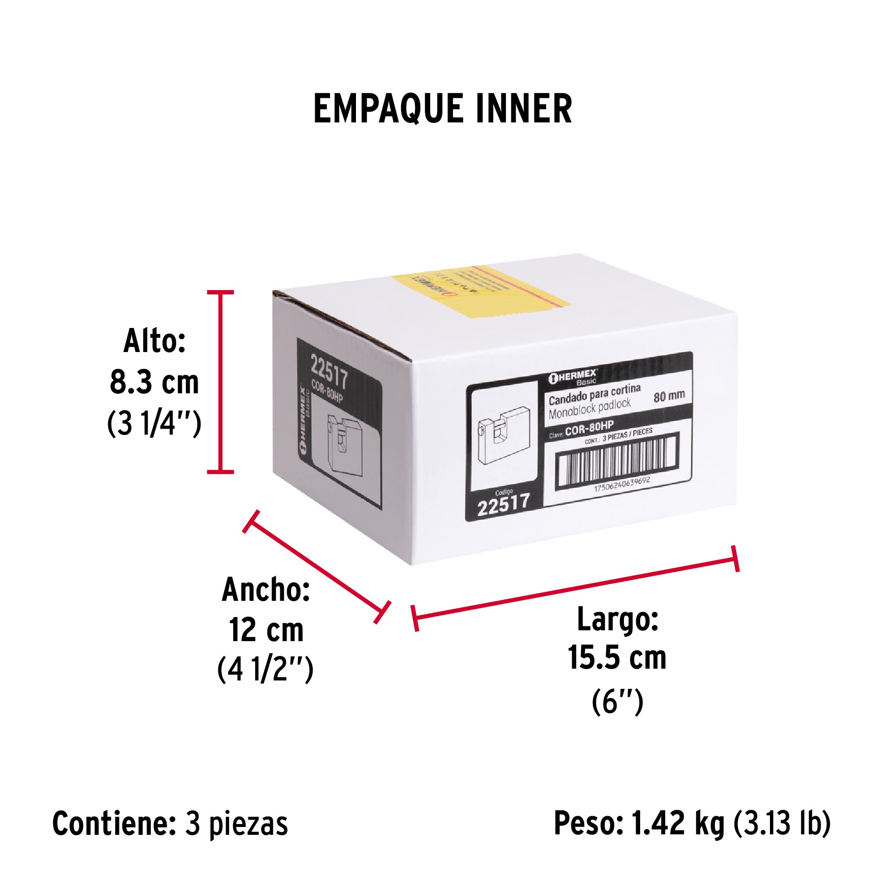 Candado antipalanca, 80mm, cuerpo de hierro, Hermex Basic
