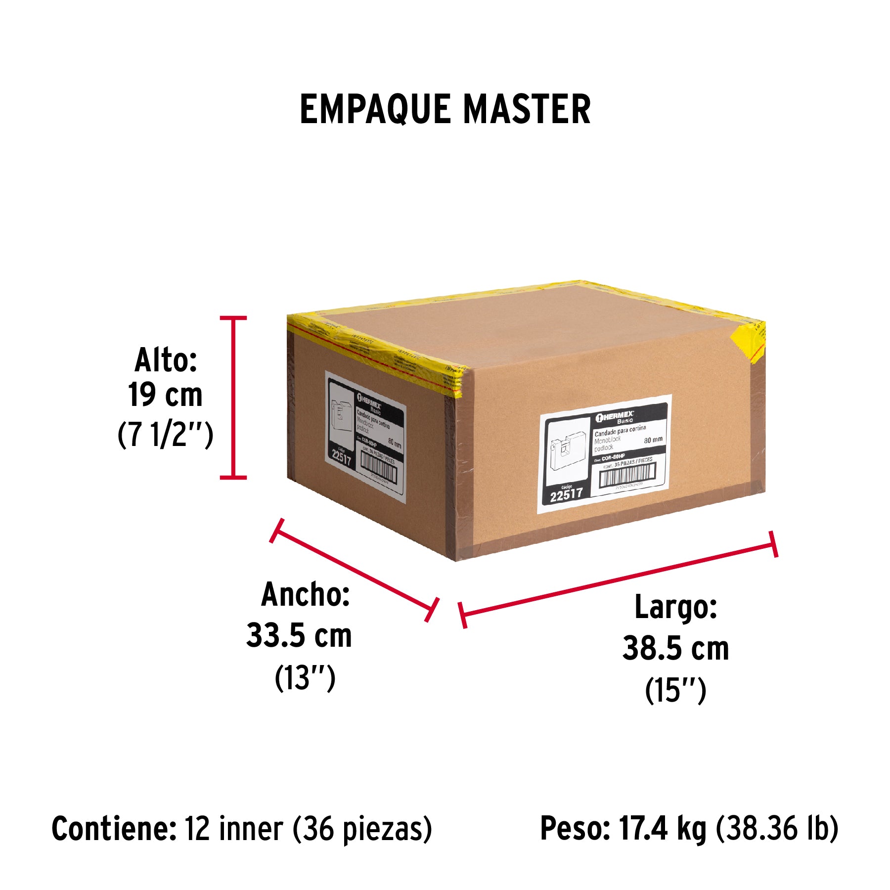 Candado antipalanca, 80mm, cuerpo de hierro, Hermex Basic
