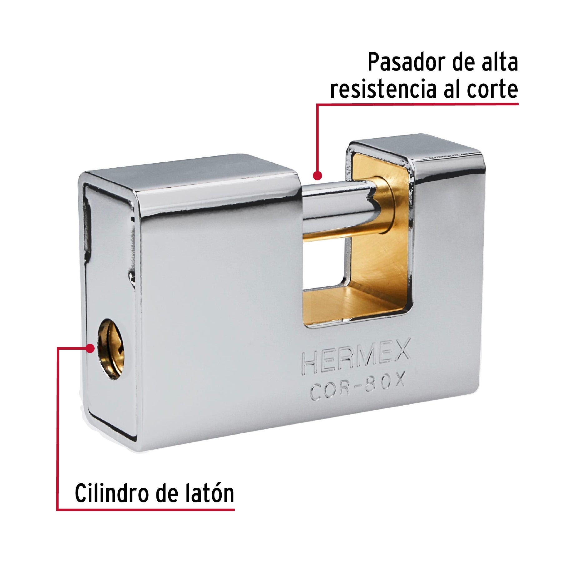 Candado antipalanca, 80mm, blindado, llave tetra