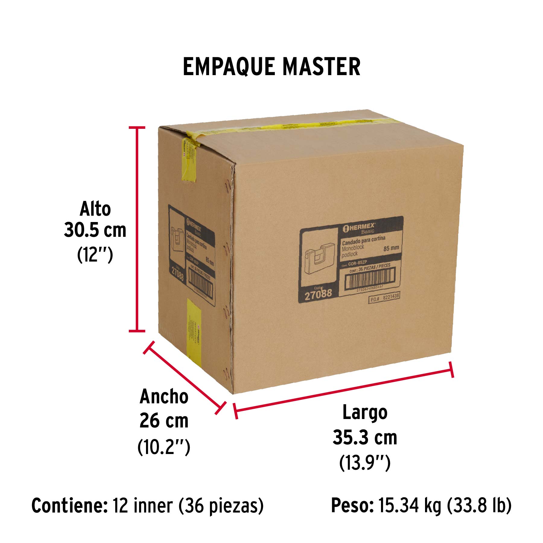 Candado antipalanca, 85mm, cuerpo metálico, Hermex Basic