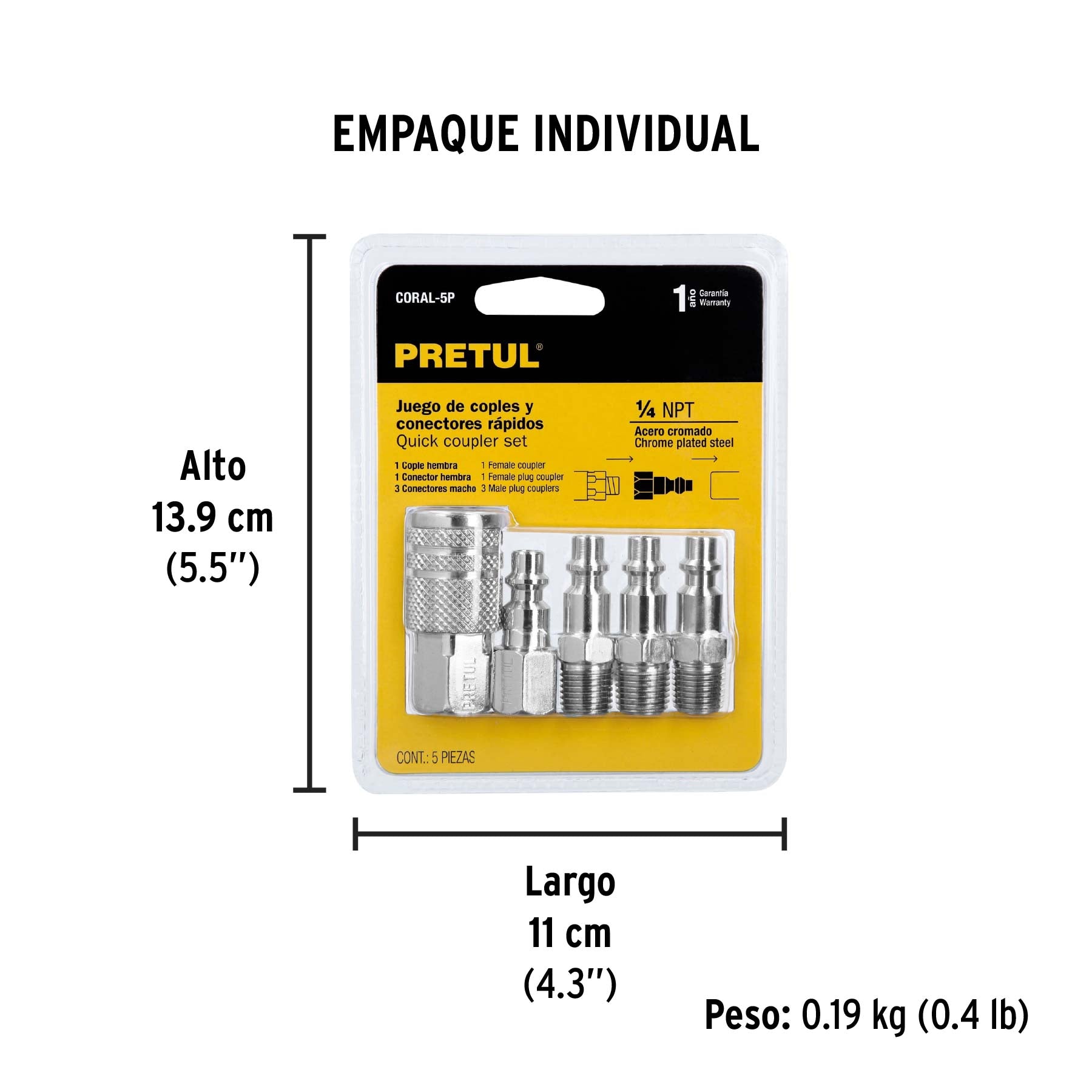 4 conectores y 1 cople para compresor, Pretul